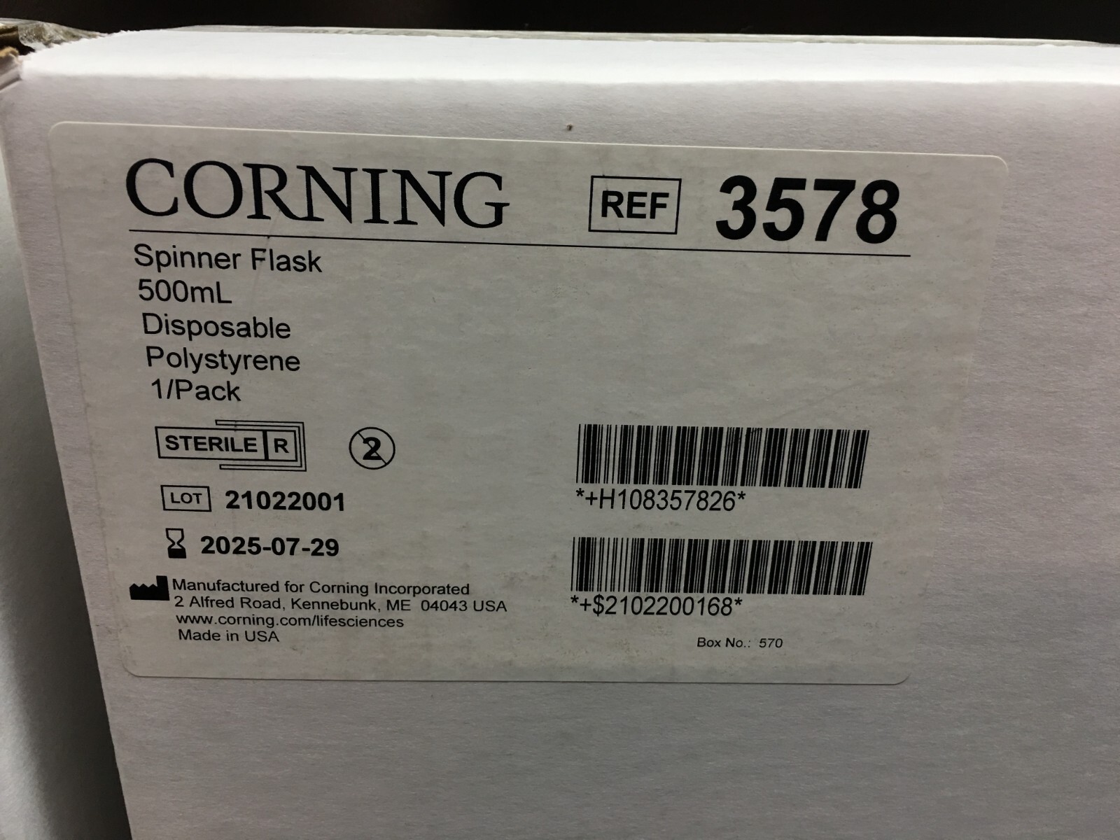 Corning REF 3578 Disposable Spinner Flask 500mL Vent Cap Lot 2 PKS