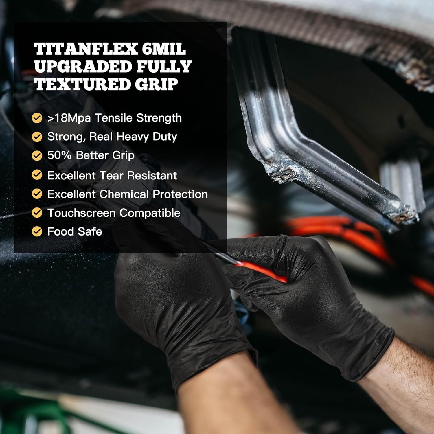 Durable Nitrile Gloves, Box of 100 – 6-Mil, Powder-Free, Black for Professionals