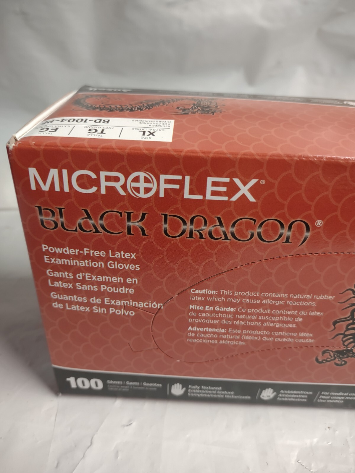 *100-Gloves Microflex Black Dragon PF Examination Latex BD-1004-PF, Size X Large