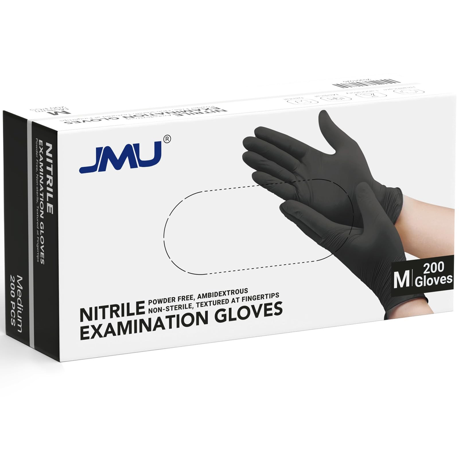 200 Black Nitrile Exam Gloves Medium 3.5 Mil Disposable Latex Free Powder Free