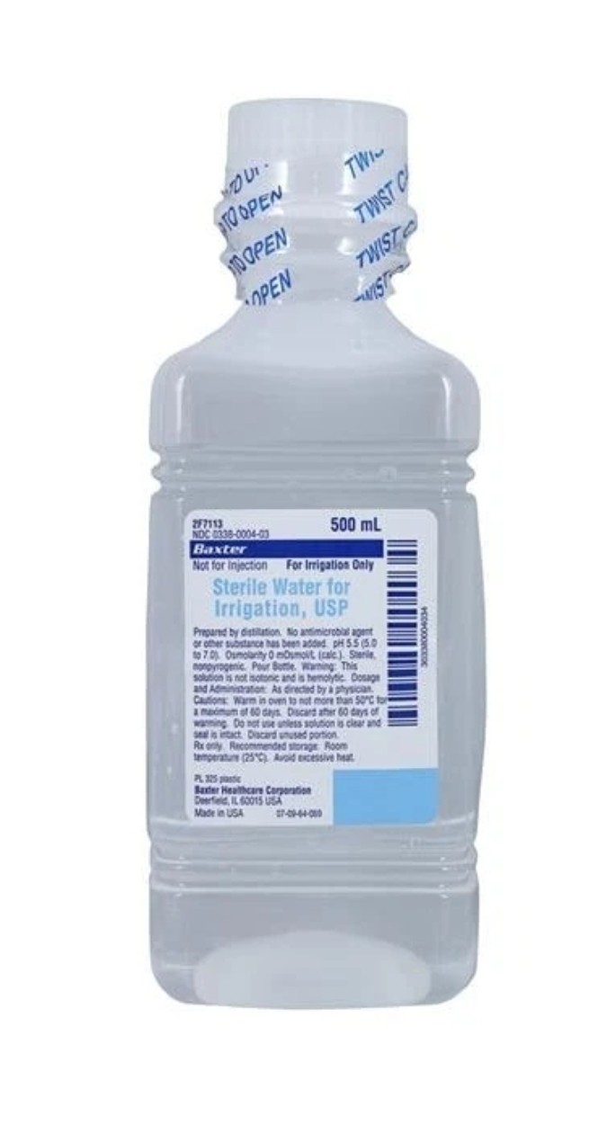 Baxter Healthcare Sterile Water for Irrigation 500mL 2F7113 Expires 05-2029