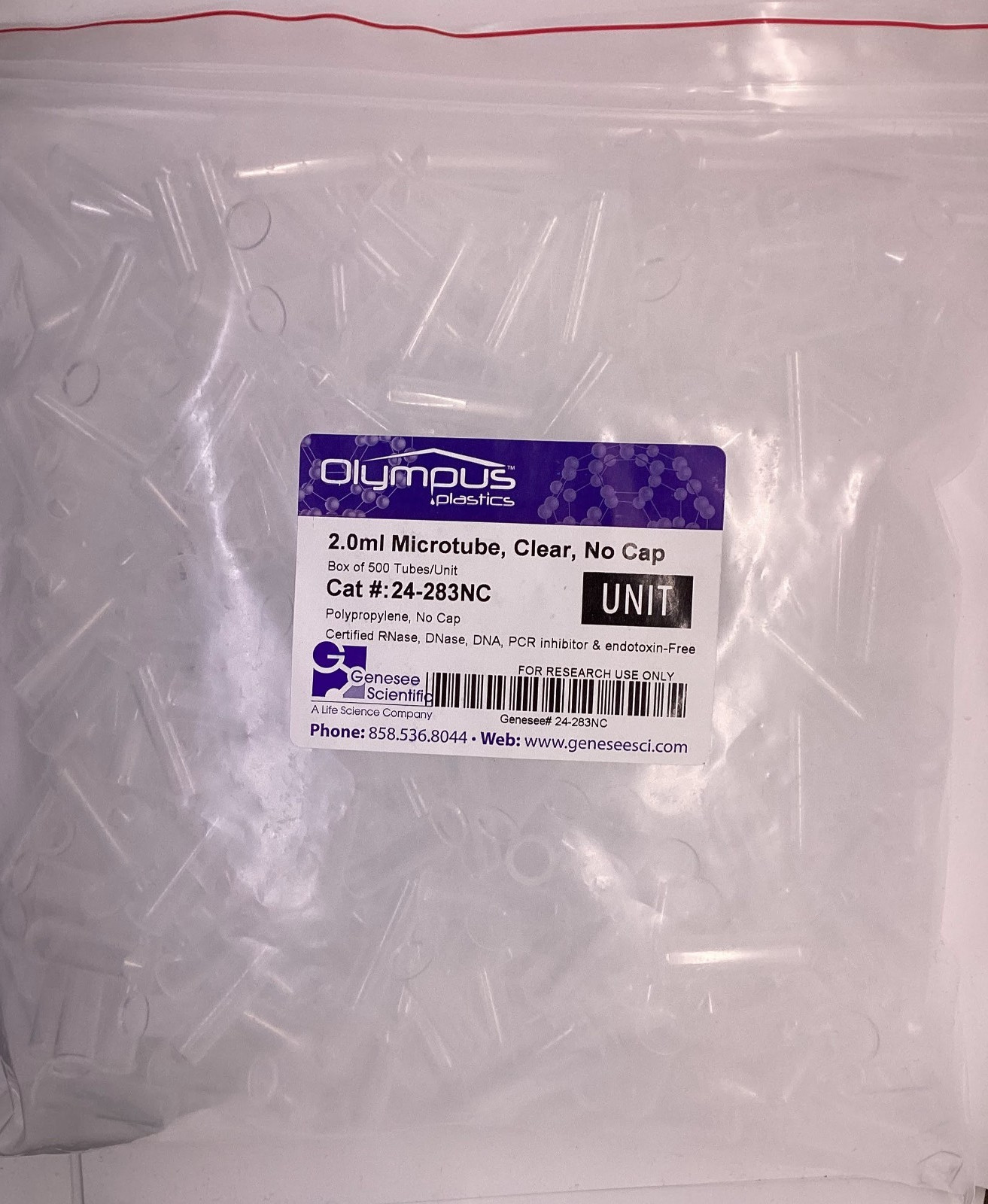 2.0 mL Microtube – Clear, No Cap – Genesee Scientific (Part #24-283NC)