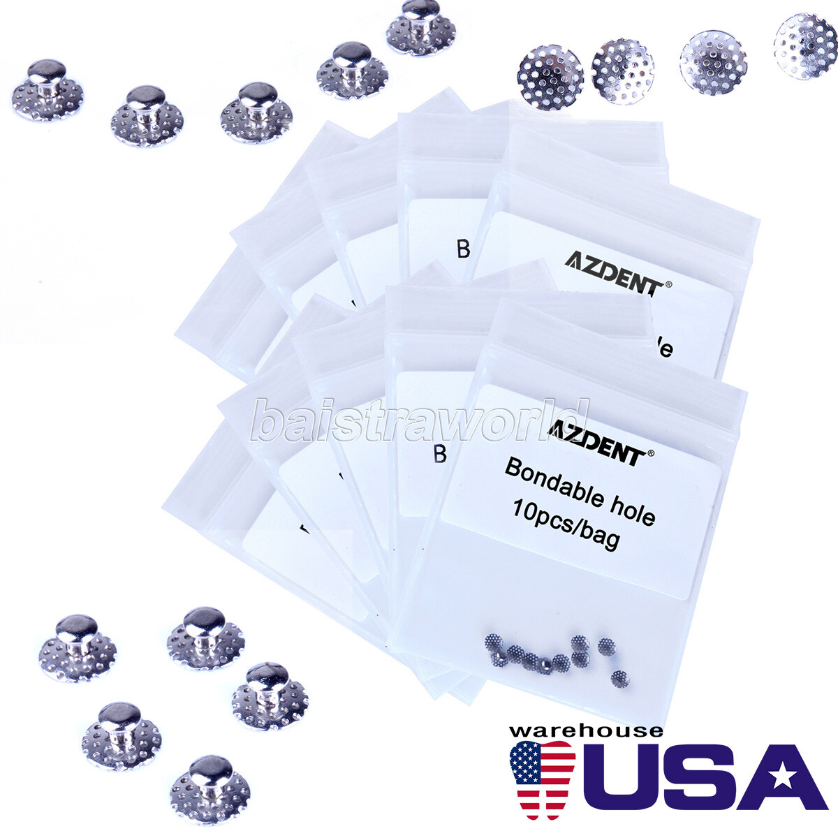 AZDENT Dental Orthodontic Bondable Hole Lingual Button Mesh Base TOMY Type