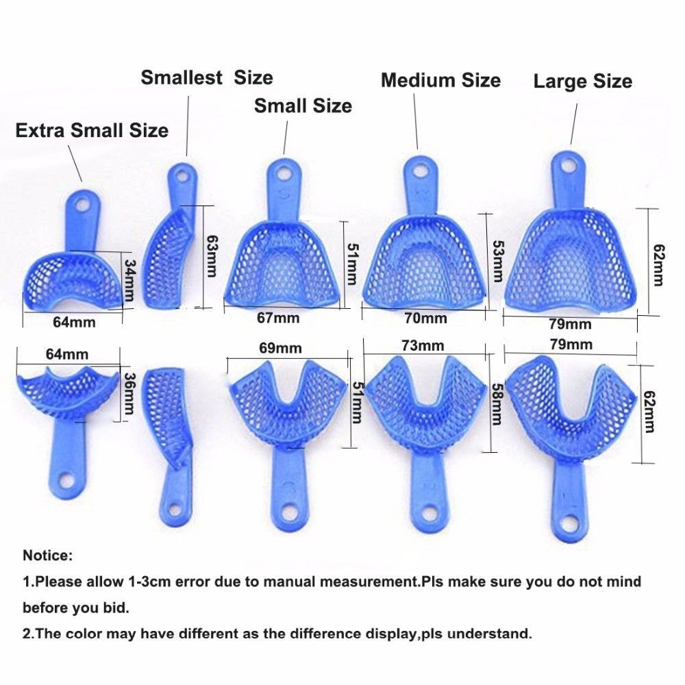 2 Pcs Dental Impression Trays Plastic-Steel Denture Autoclavable Upper + Lower