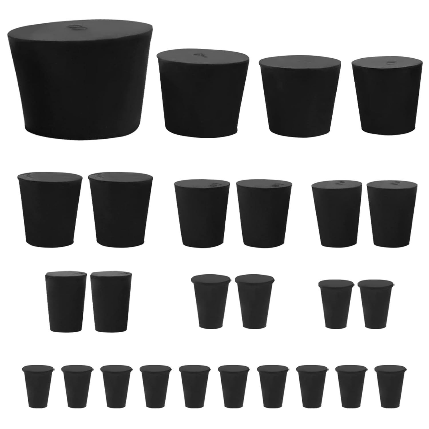 29 PCS Solid Rubber Stoppers, 10 Assorted Sizes(000# – 6#) Tapered Lab Bungs Bla
