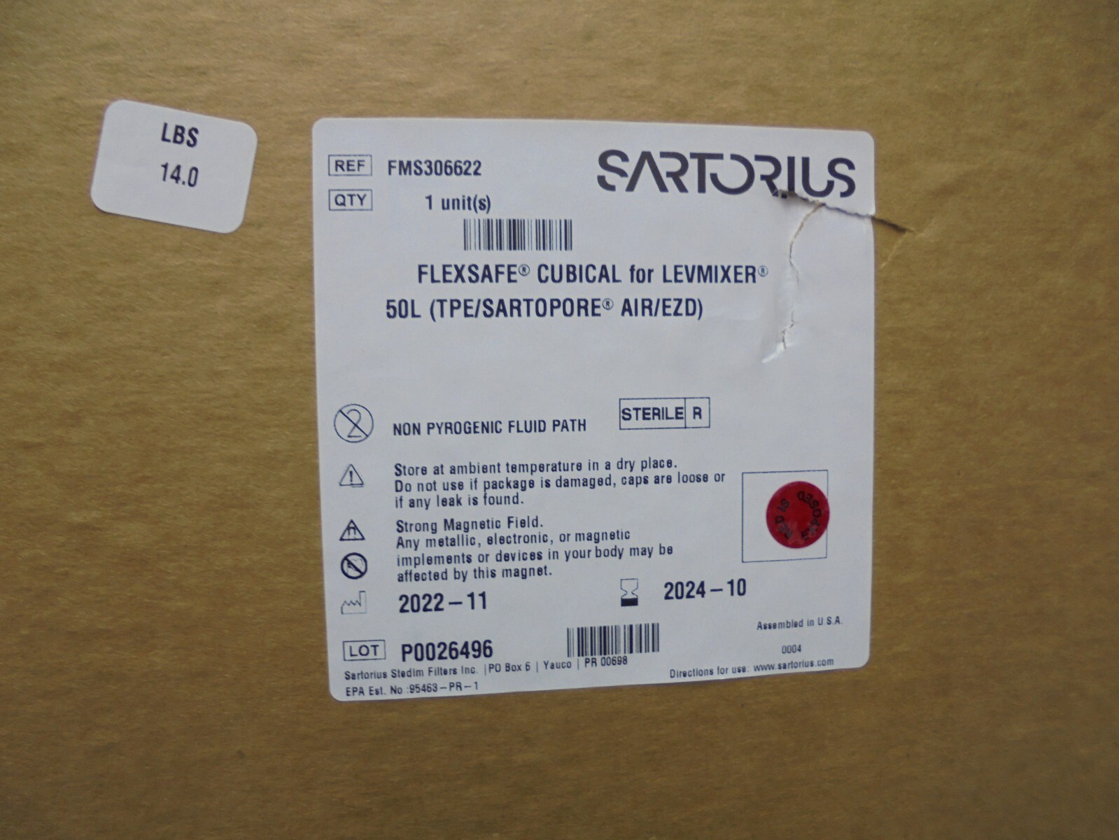 Sartorius FMS306622 Flexsafe Cubical for Levmixer 50L (TPE/Sartopore Air/EZD) 1