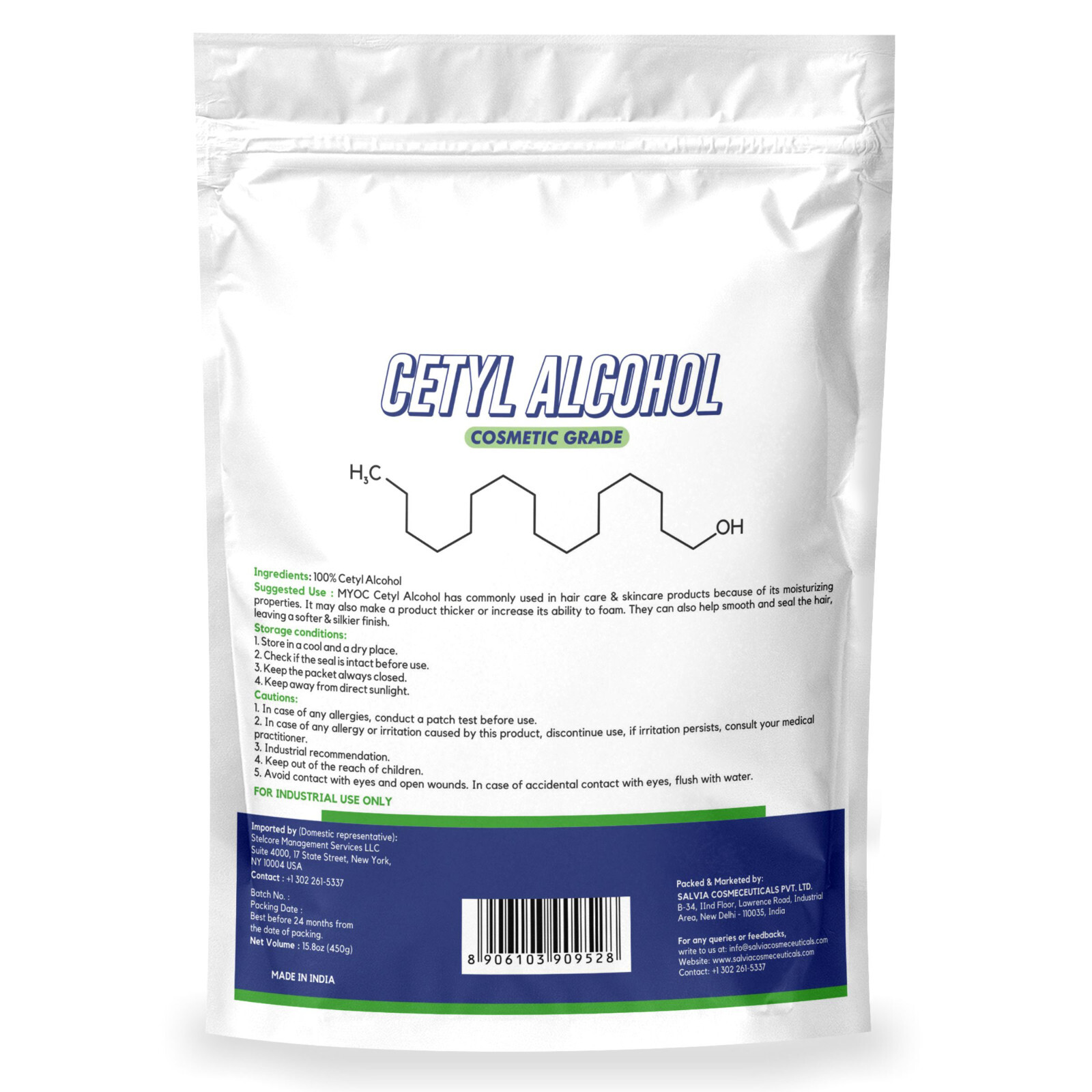 Myoc Cetyl Alcohol powder, cosmetic grade, no adulterant – [450g/15.8oz]