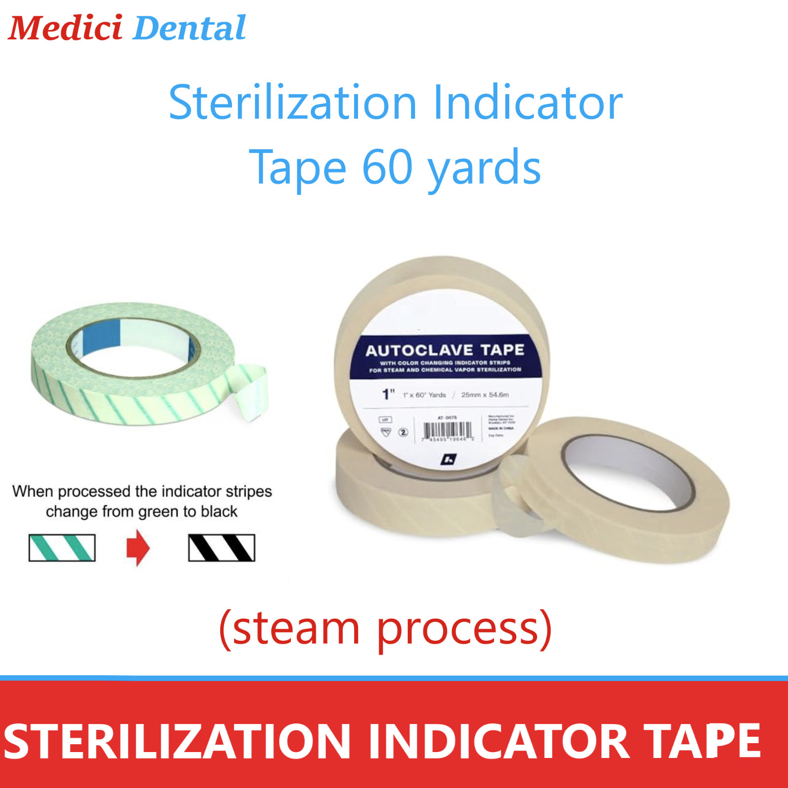 10 x AMGGoods Dental Autoclave Sterilization Indicator Tape 1/2″, 1x 60 Yards