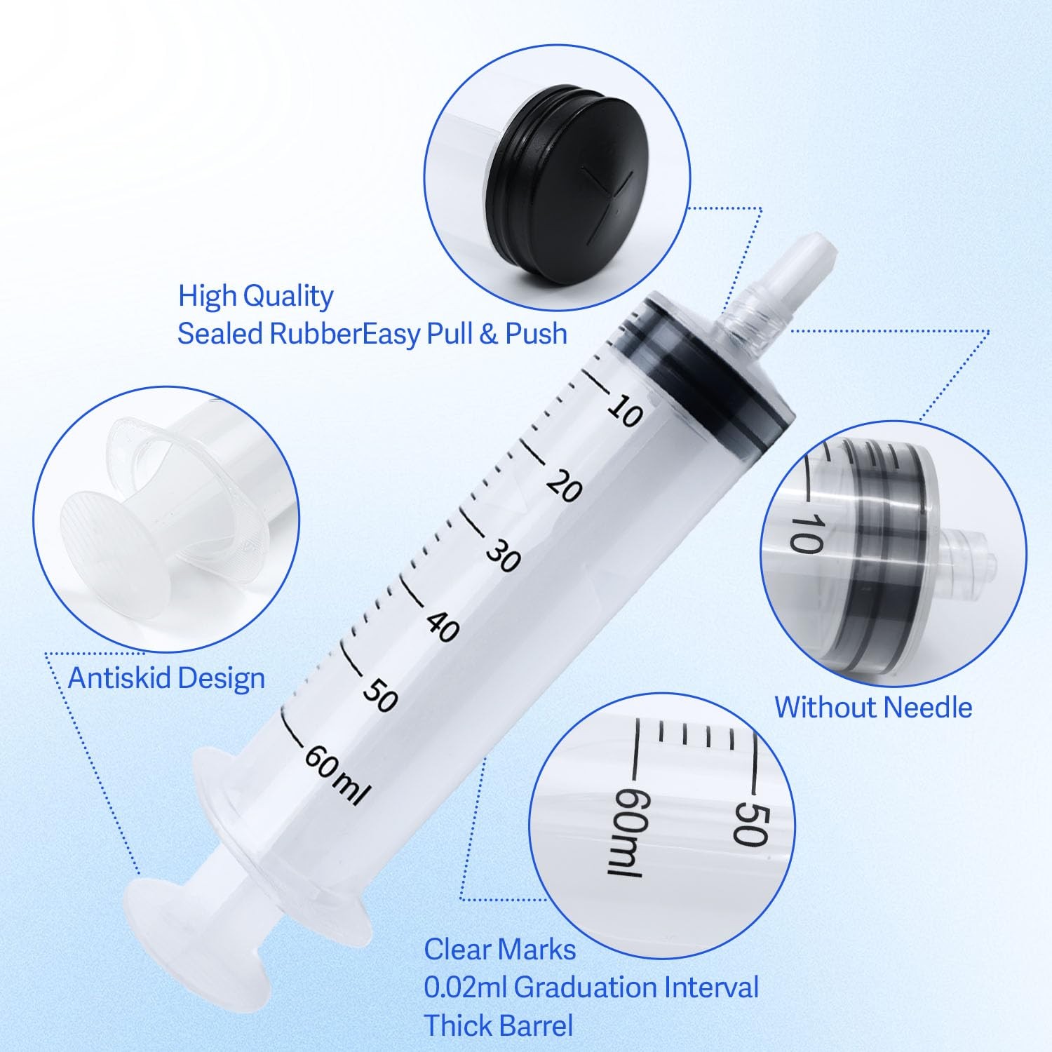 60ml Syringes Without Needles, 60cc Luer Lock Syringe – Disposable