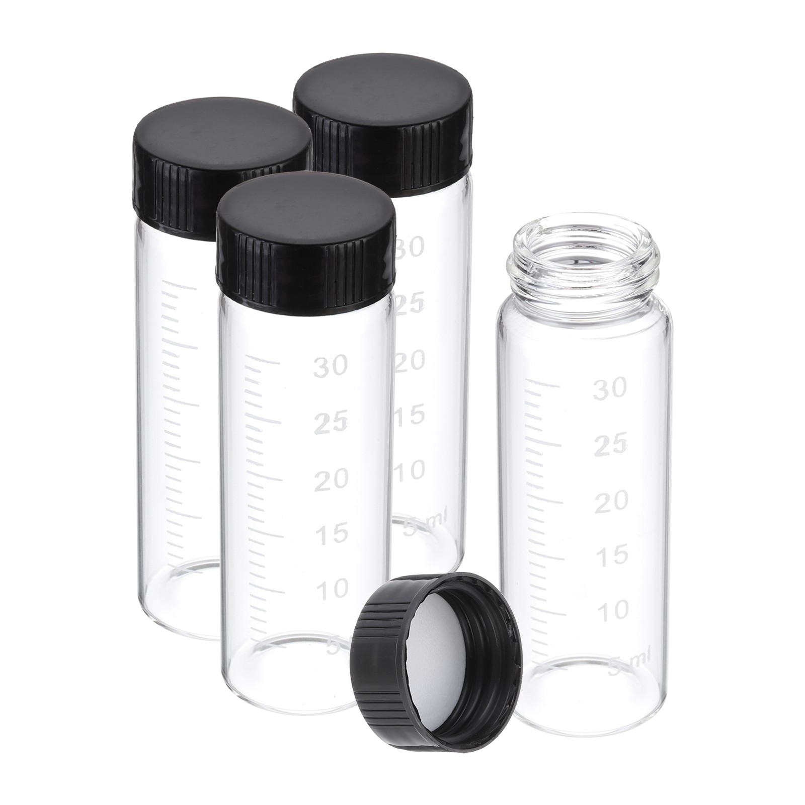 4pcs 30ml Small Clear Glass Vials with Black Screw Cap Glass Graduated