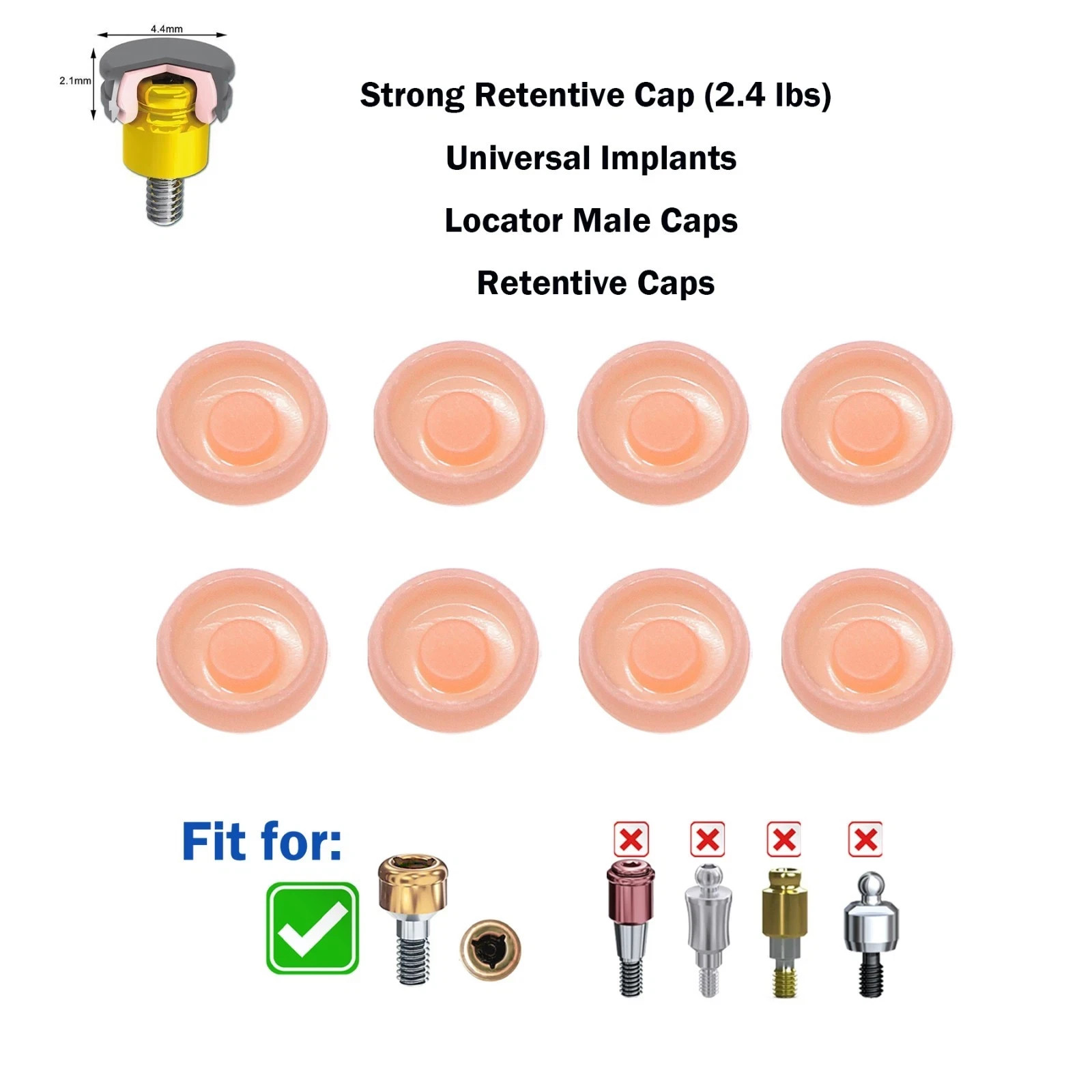 US 8Pcs Dental Overdenture Retention Caps For Implant Locator Abutment Inserts