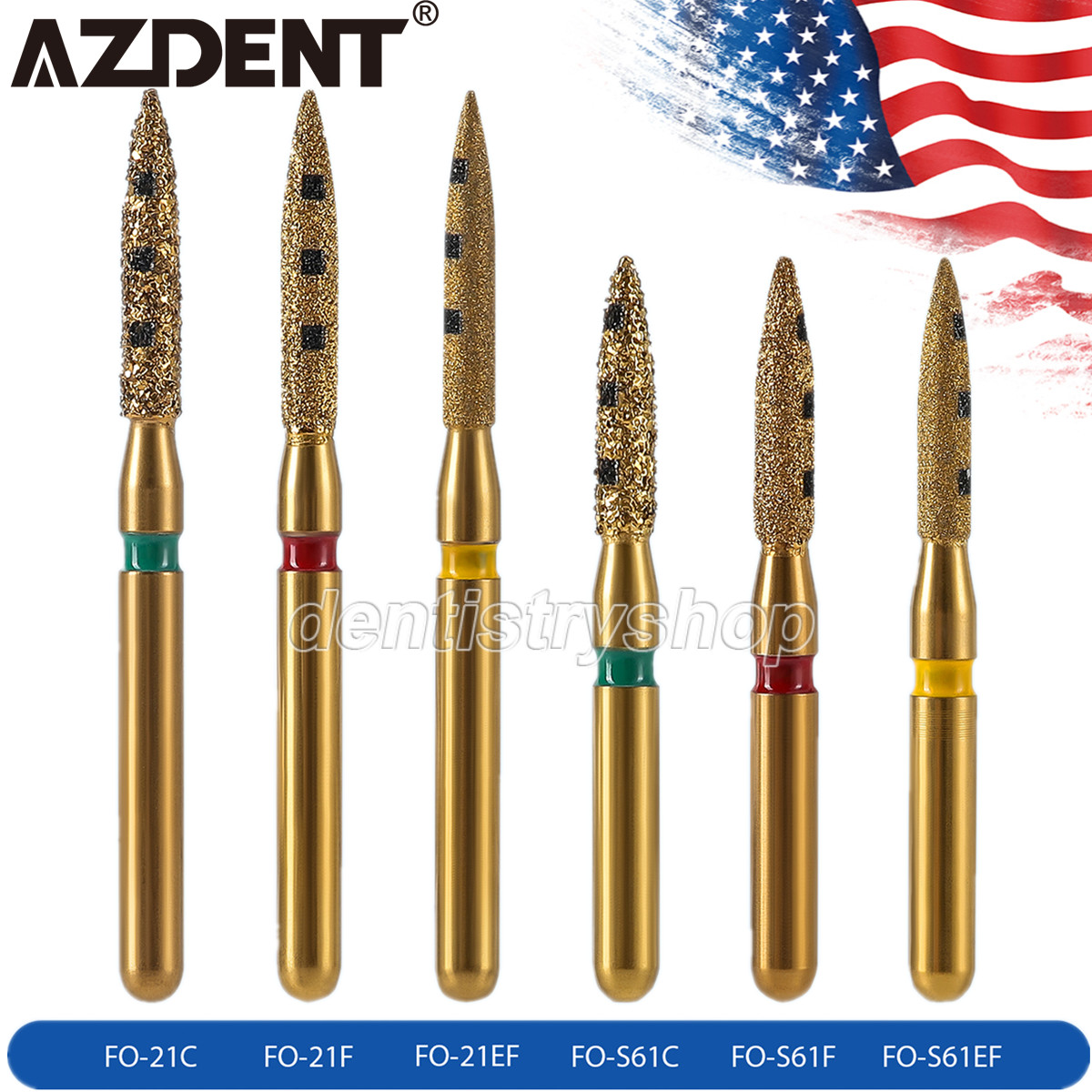 AZDENT Dental Preparation Diamond Bur Restoration Kit for Anterior Premolar 6Pcs