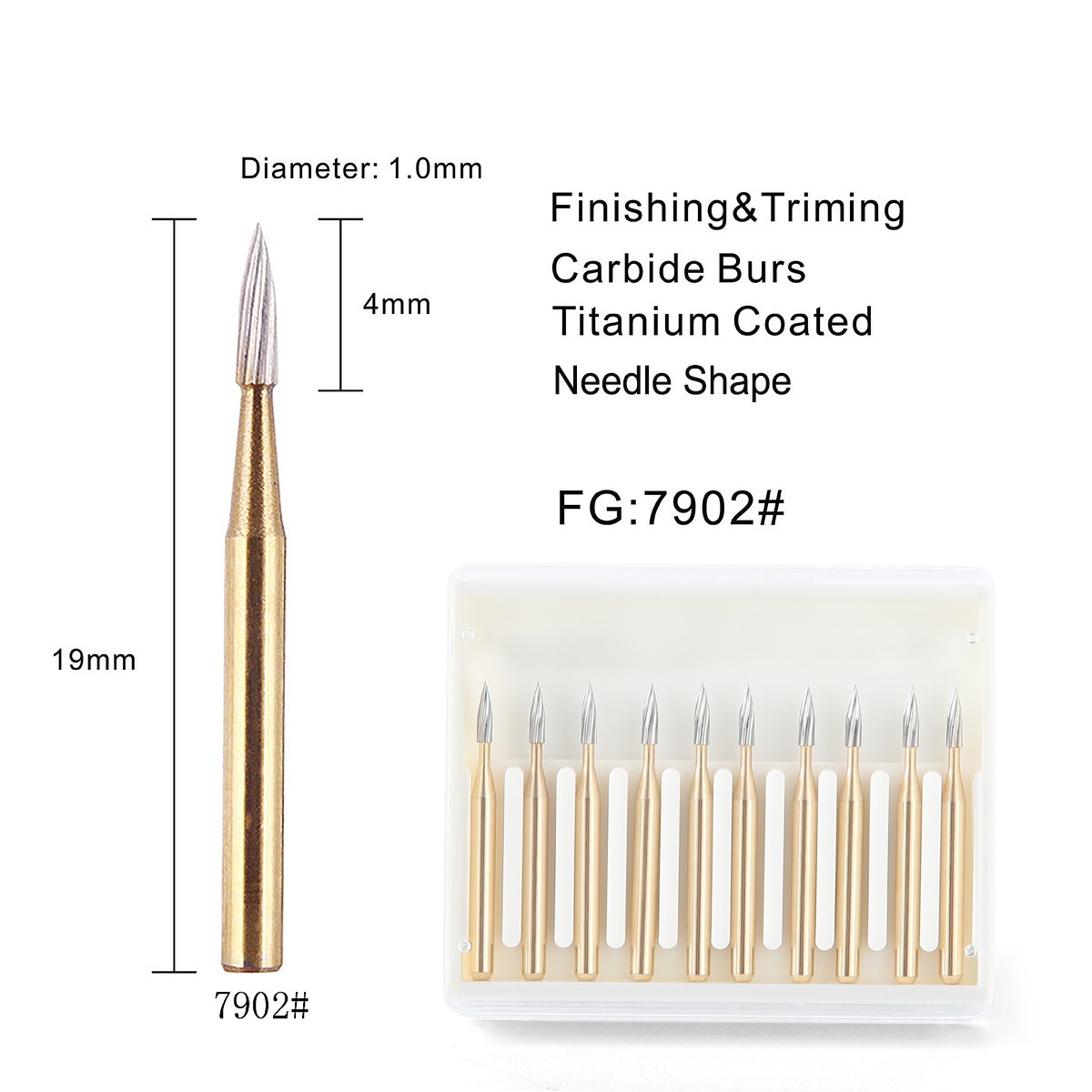 10PC Dental Tungsten Steel Carbide Burs FG 7902 for High Speed Handpiece
