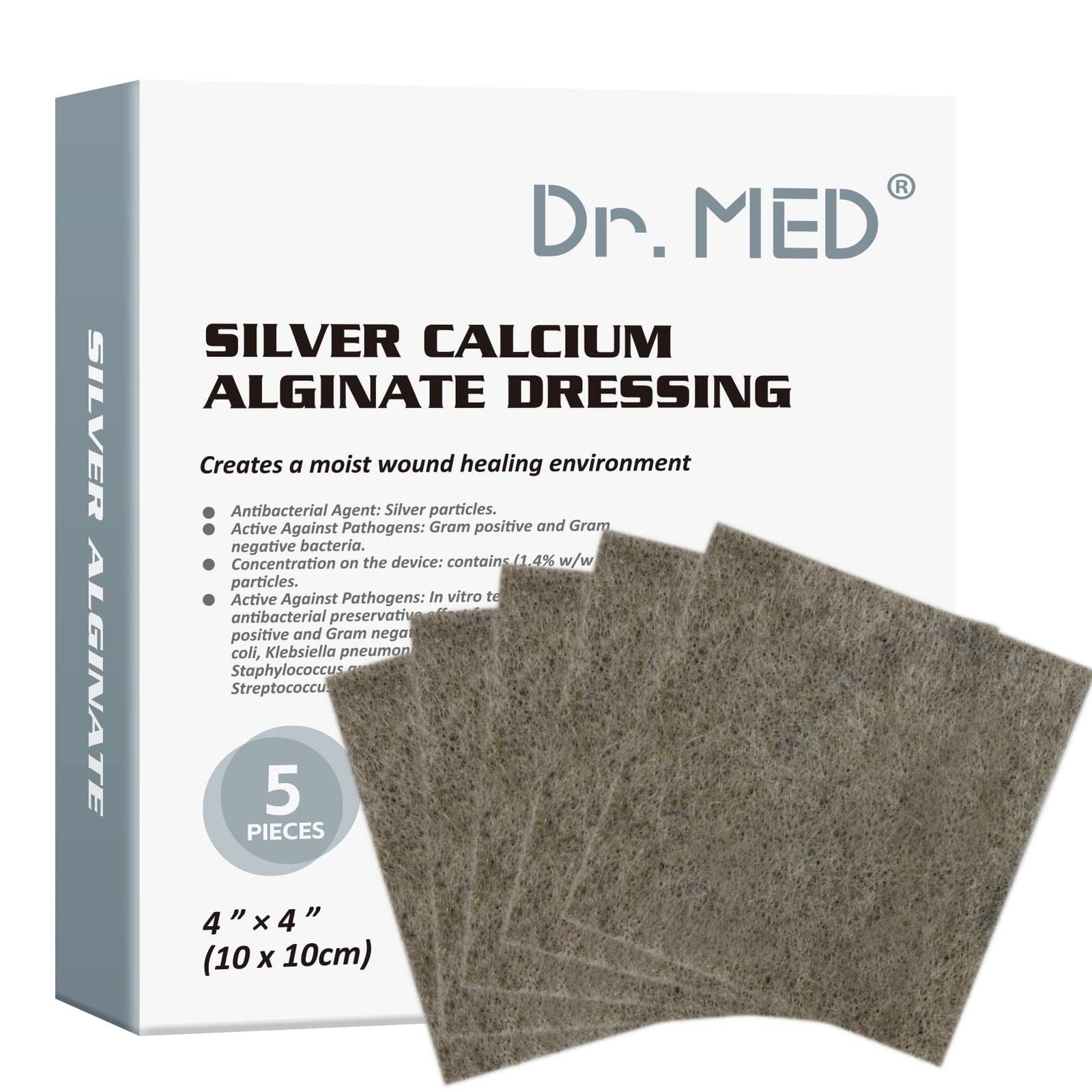 Dr. Med Ag Silver Calcium Alginate Wound Dressing 4»x4», 5 Individual Pack …