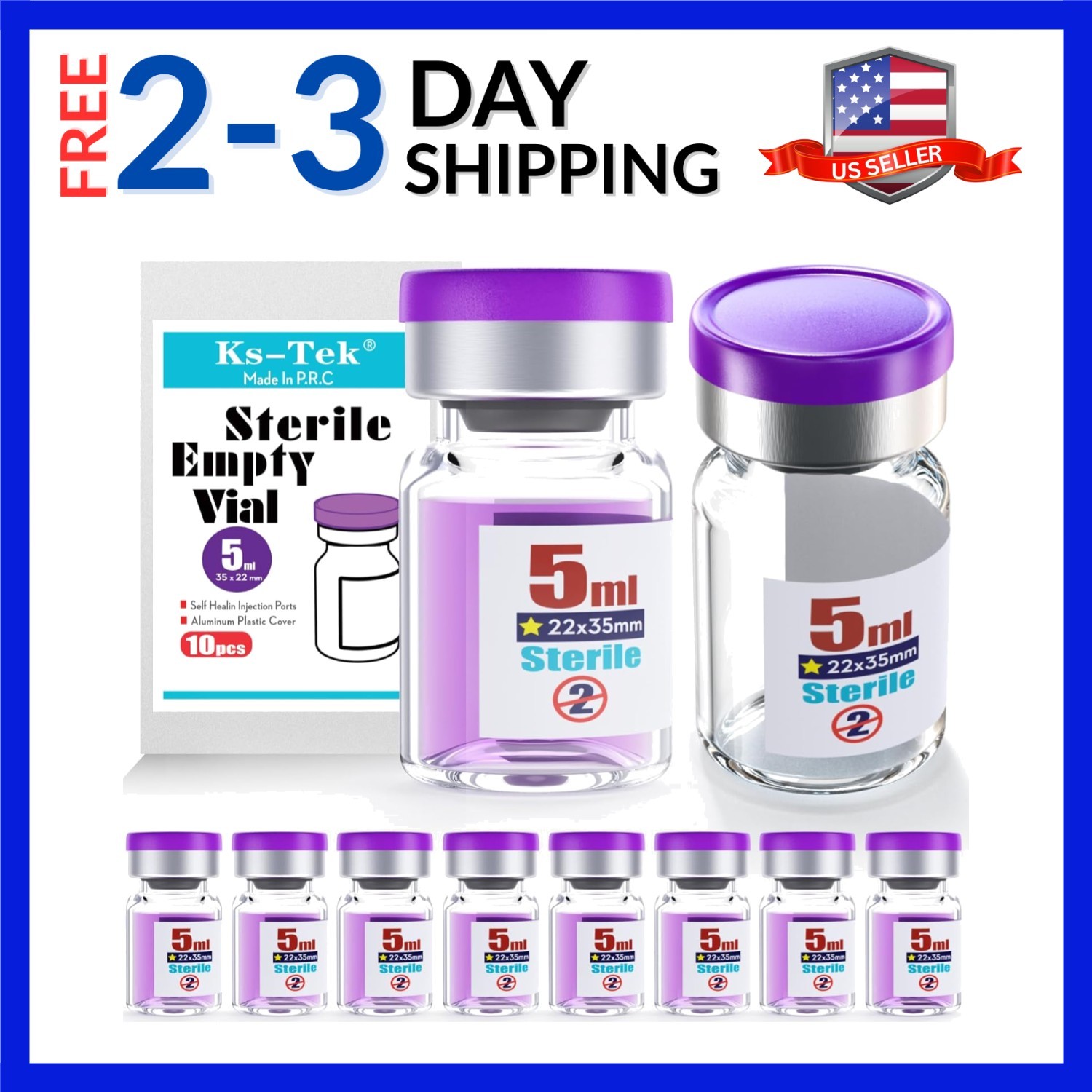 Sterile Empty Vials 5ml Self Healing Injection Port Aluminum Cap 10pcs