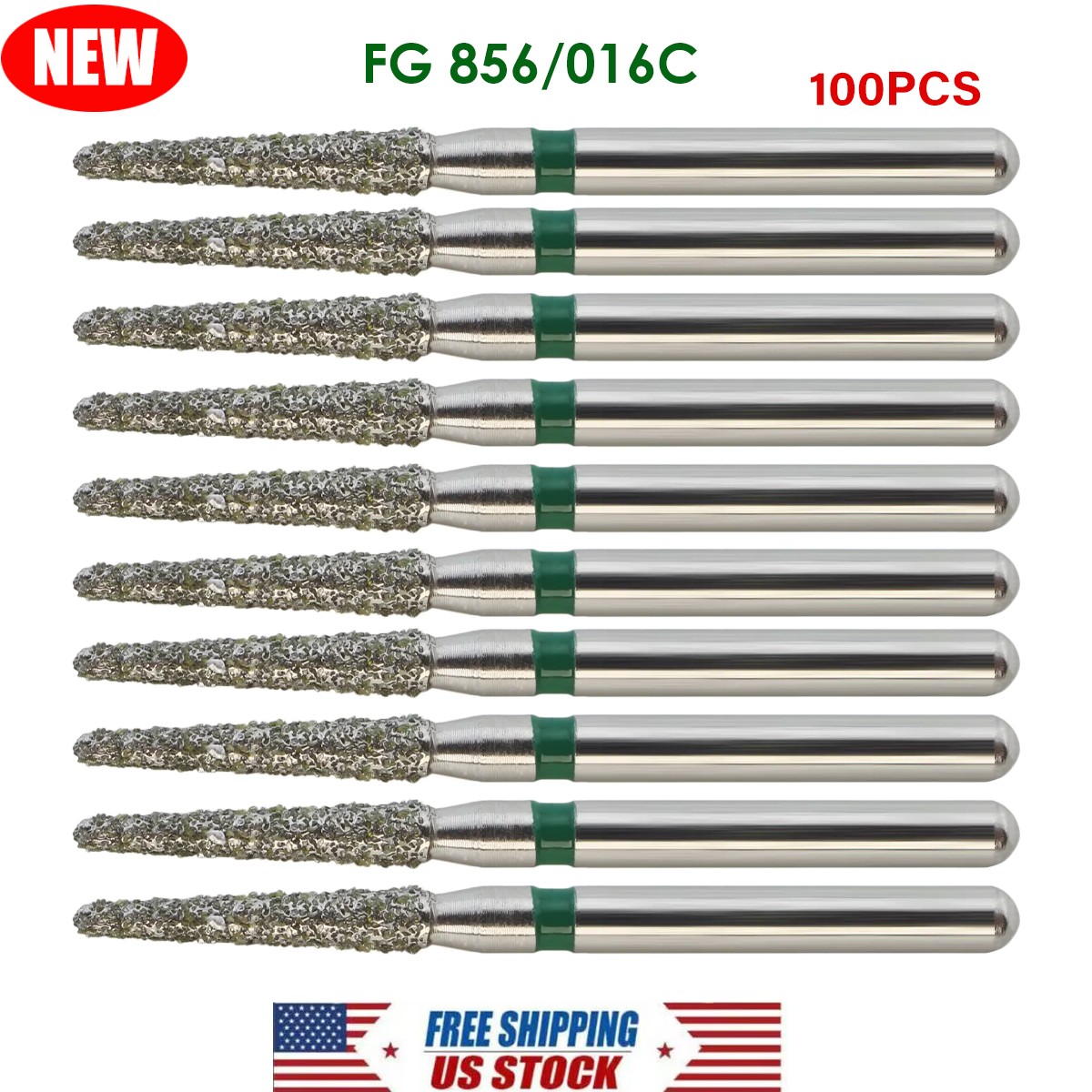 100Pcs Dental Diamond Bur FG 856/016C Round End Taper Coarse High Speed US