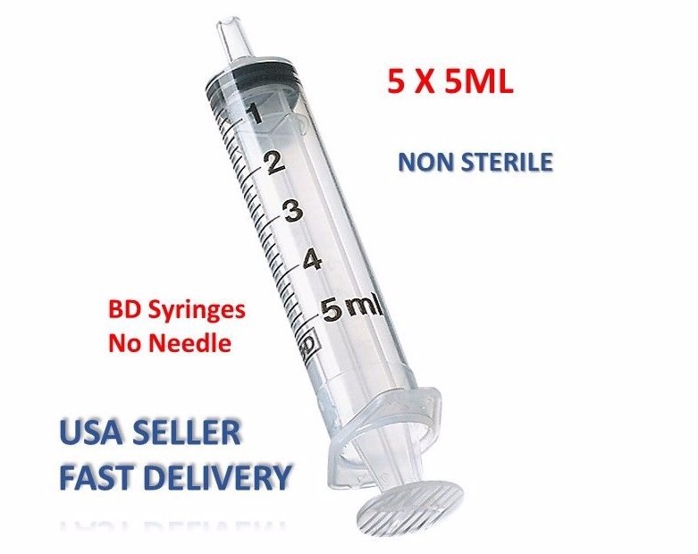 BD 5 – 5ML New Syringes Only Luer Slip Tip NoNeedle NON-STERILE