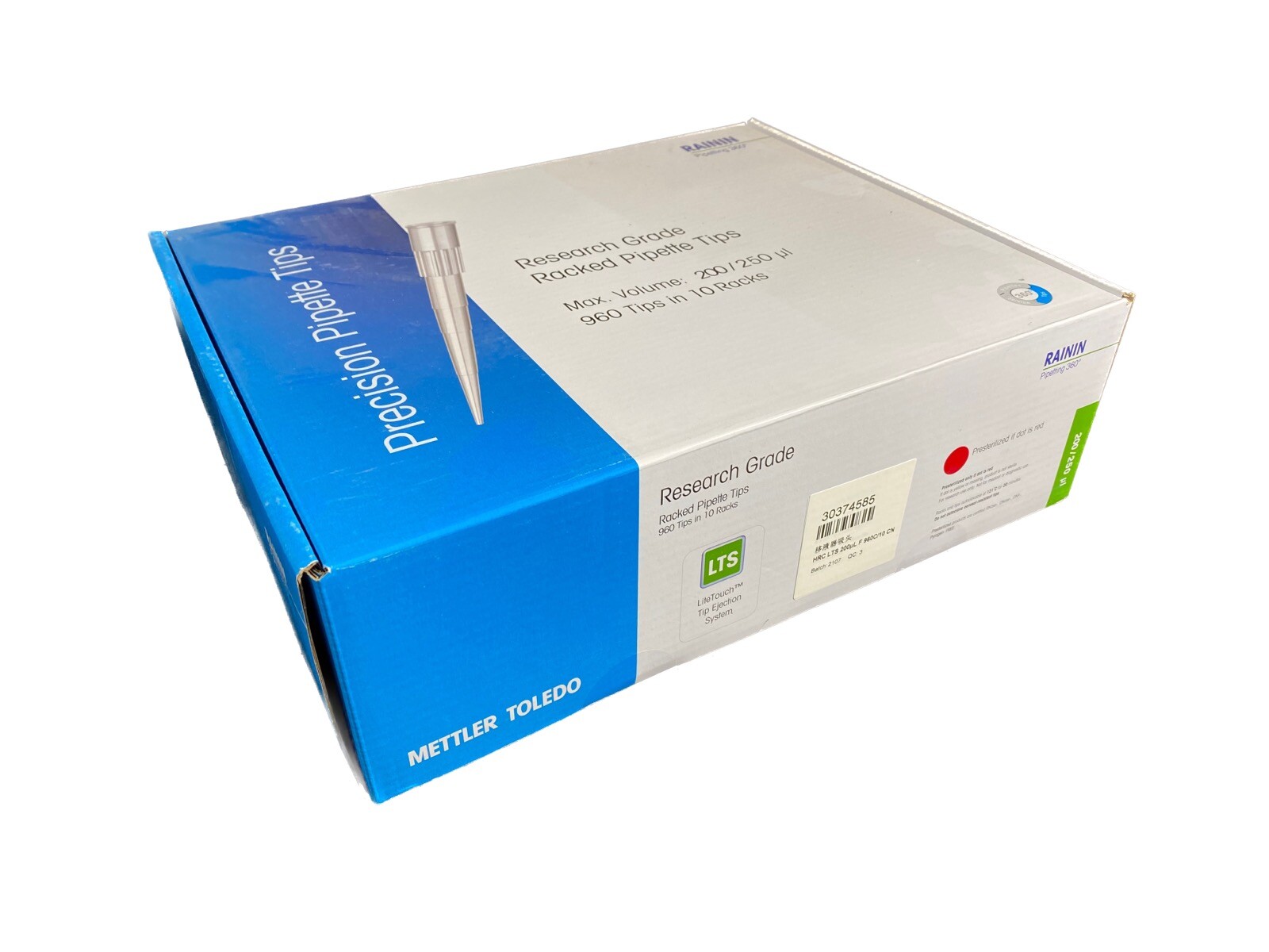 METTLER TOLEDO 200µL Research Grade LiteTouch LTS Pipette Tips 30374585 (960/cs)
