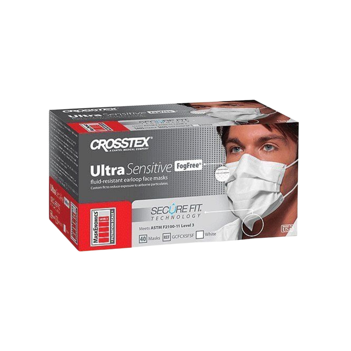 Crosstex GCFCXSFSF Earloop Secure Fit ASTM Level 3 Face Masks White 40/Pk