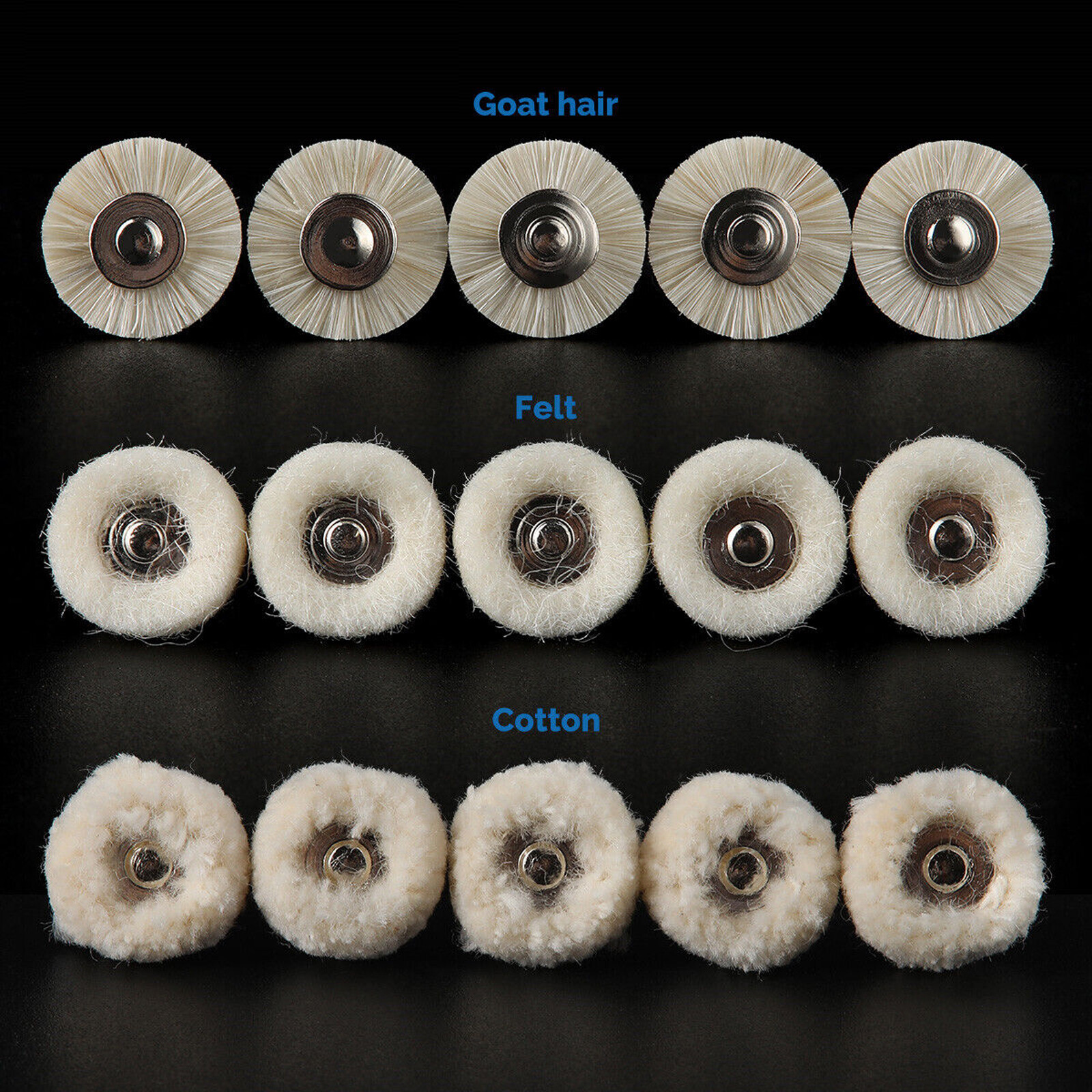 Dental Polishing Brush Wheel RA 2.35mm White Goat Hair/Felt/Cotton 5pcs/pack