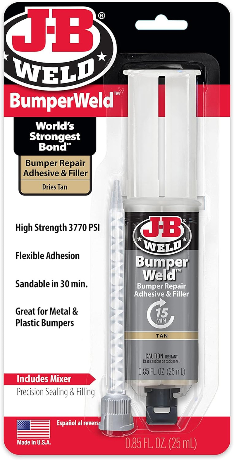 J-B Weld Bumperweld, Tan, Bumper Repair, Syringe W/Static Mixer
