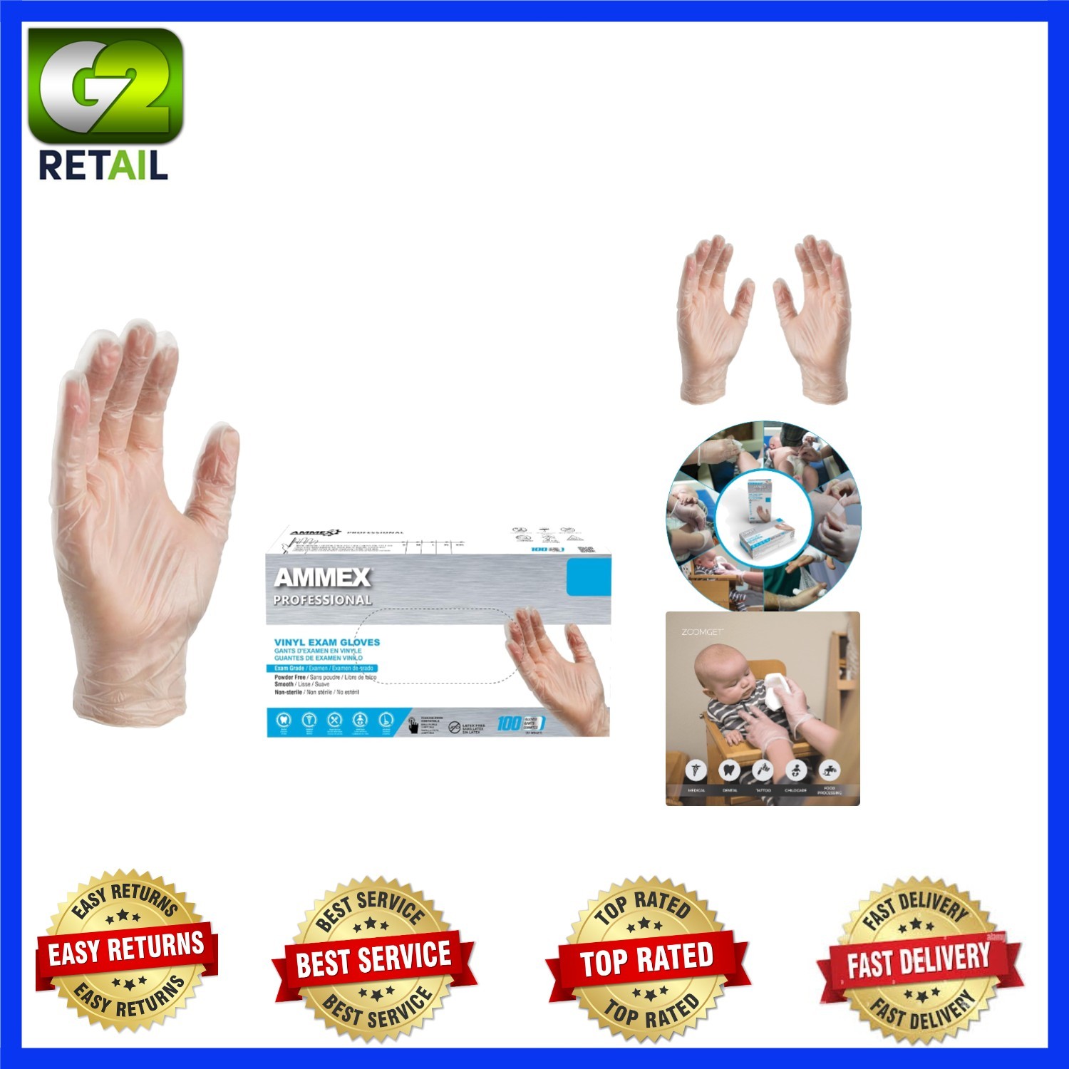 AMMEX Clear Vinyl Exam Gloves Medium 3 Mil Latex-Free Food-Safe 100ct