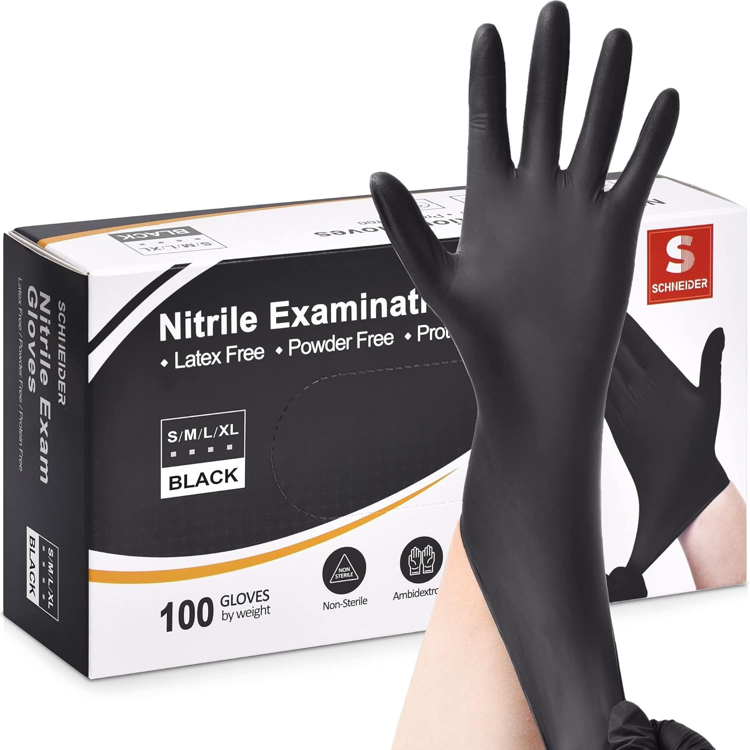 Nitrile Exam Gloves, Black, Medium, 100-ct Box, 4-mil, Latex-Free, Powder-Free,