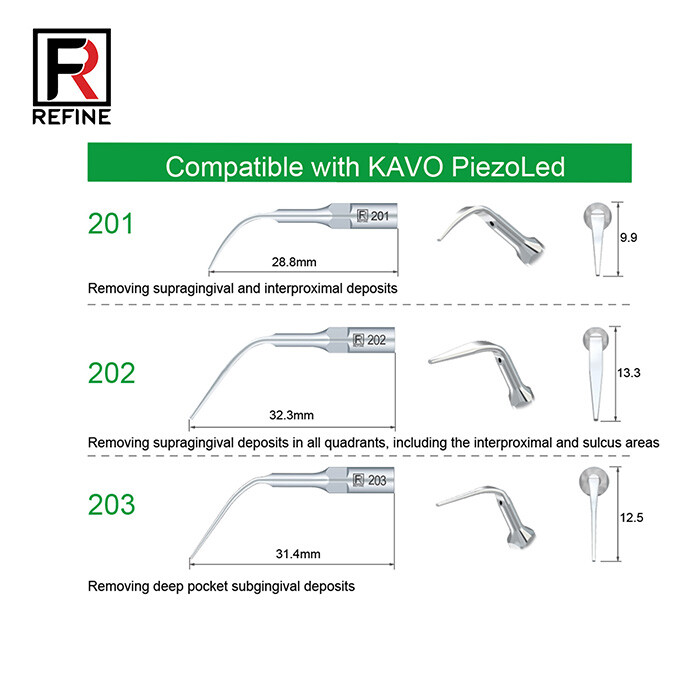 5 Pcs Ultrasonic Scaler Handpiece Tips 201 202 203 Fit KAVO Ultrasonic Handpiece