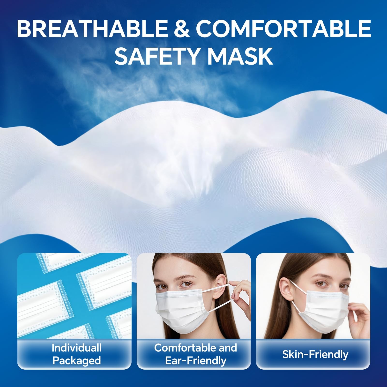ASTM Level 3 Face Mask, 50 Pack, individually Wrapped, White Disposable 3-Ply…