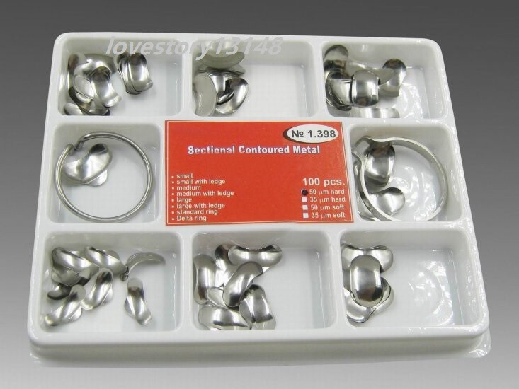 Dental Sectional Contoured Matrices Full Matrix Kit 100Pcs 35 μm Hard + 2 Rings