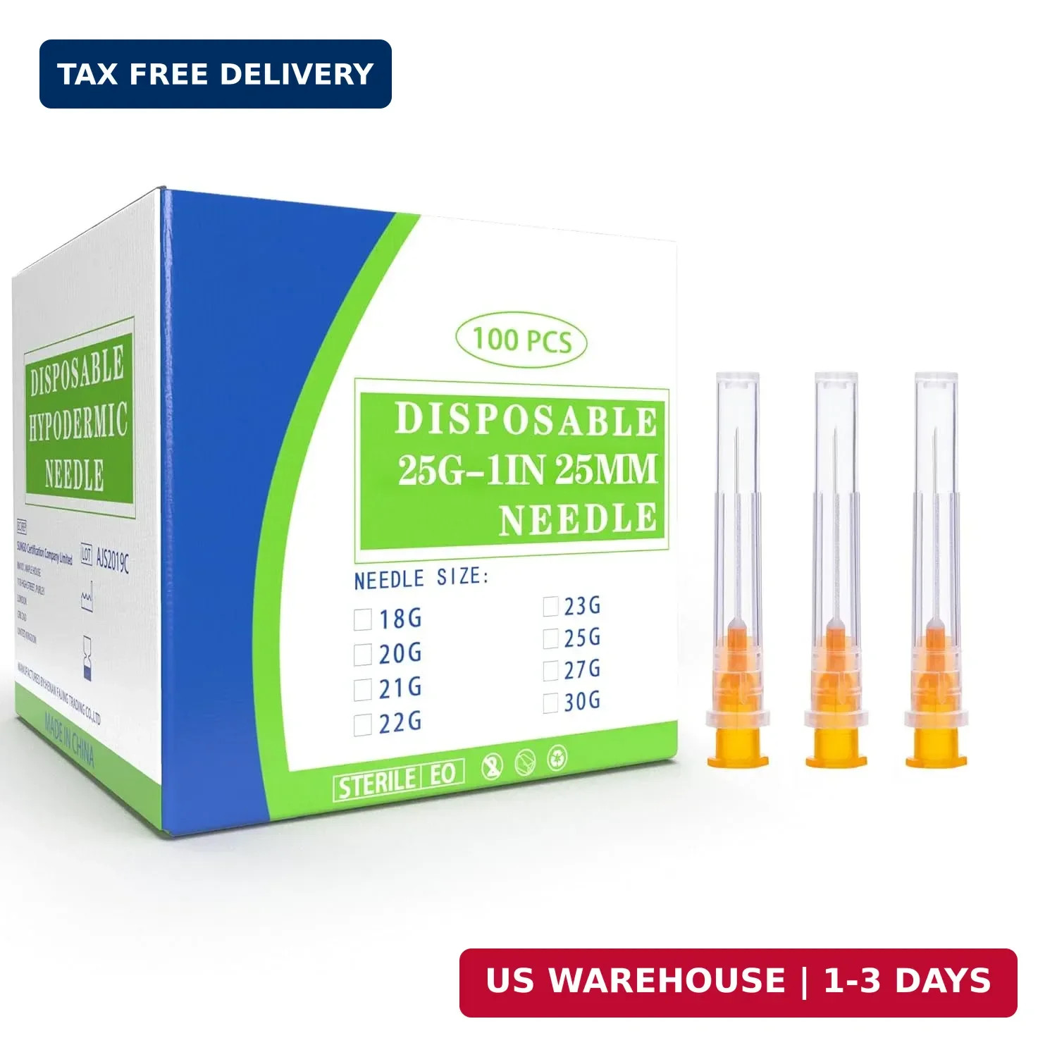 100 Pack 25 Gauge 1″ Lab Dispensing Needle Individually Wrapped Supplies Box