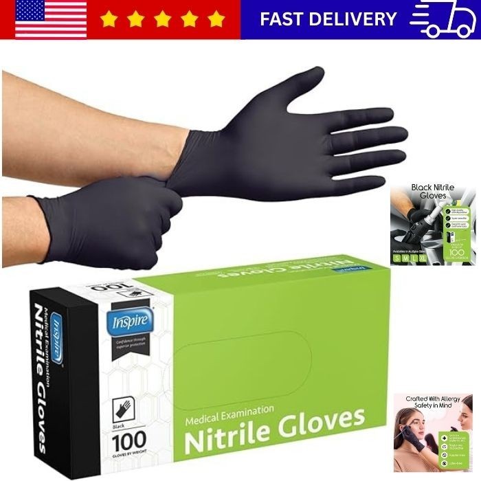Inspire Black Nitrile Disposable Gloves | 4.5 Nitrile Disposable Safety Medical