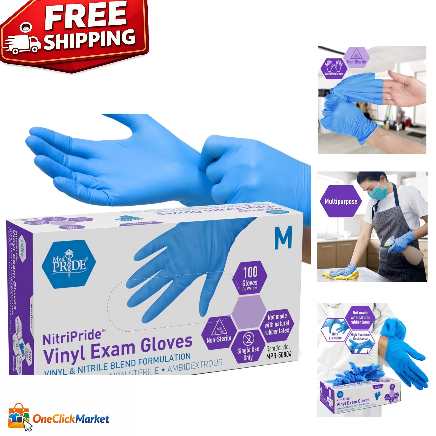 Durable Medium Blue Disposable Exam Gloves – Latex-Free & Powder-Free, 100 Pack