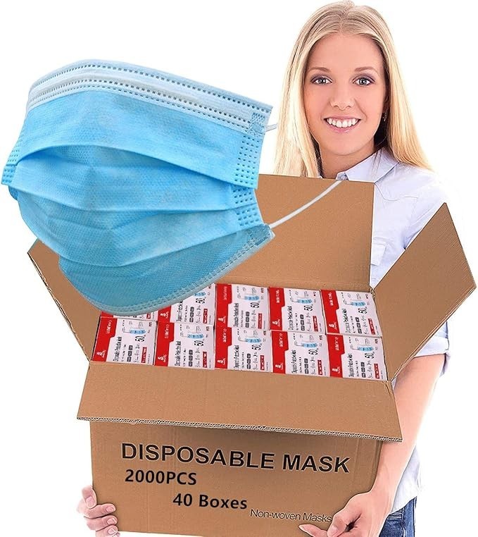 2000 Disposable Face Masks Bulk 3 Layer Non Woven Breathable Earloop Mouth Nose