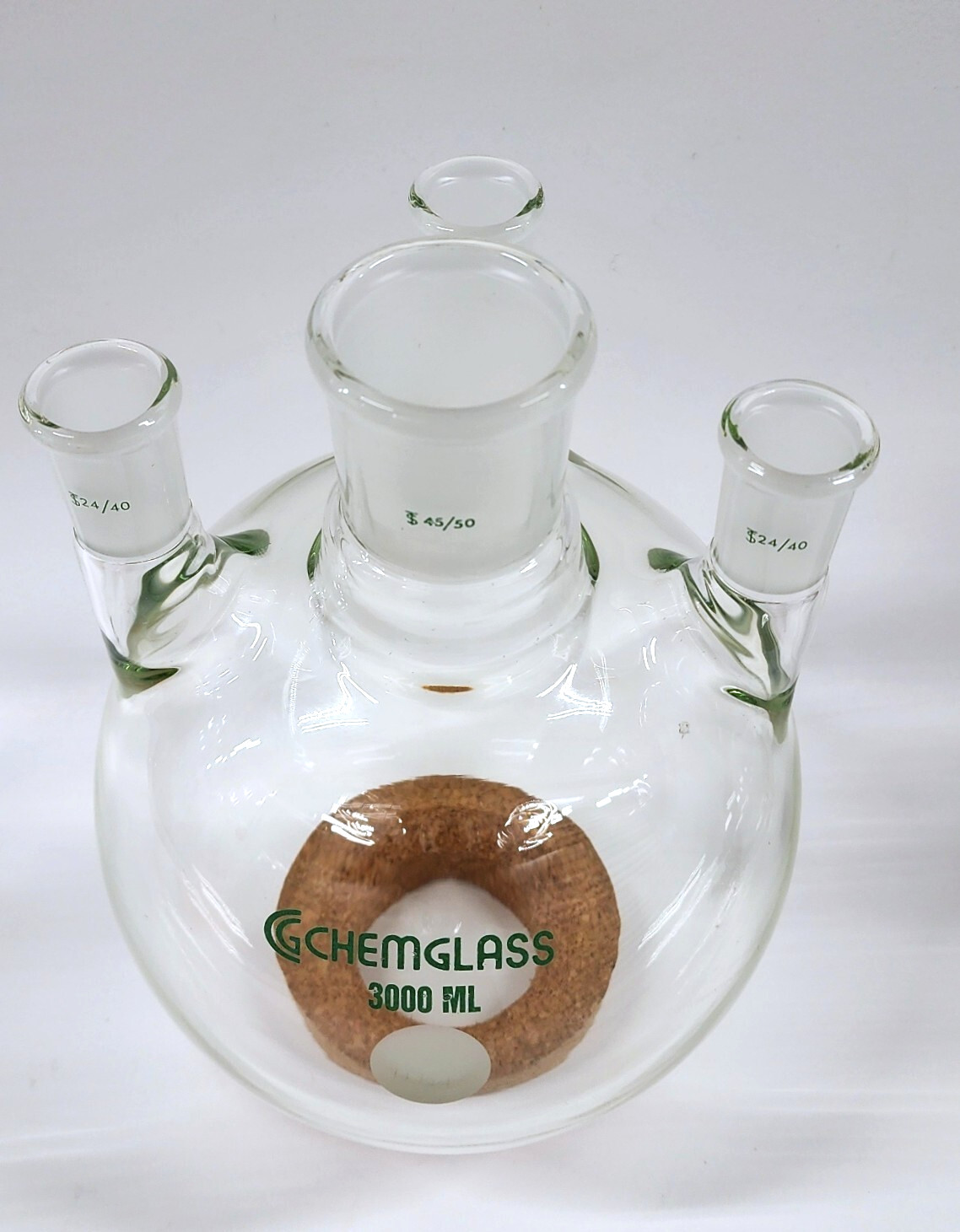 CHEMGLASS CG-1530-11 Flask, 4-Neck 3000mL Round Bottom, Heavy Wall, 45/50, 24/40