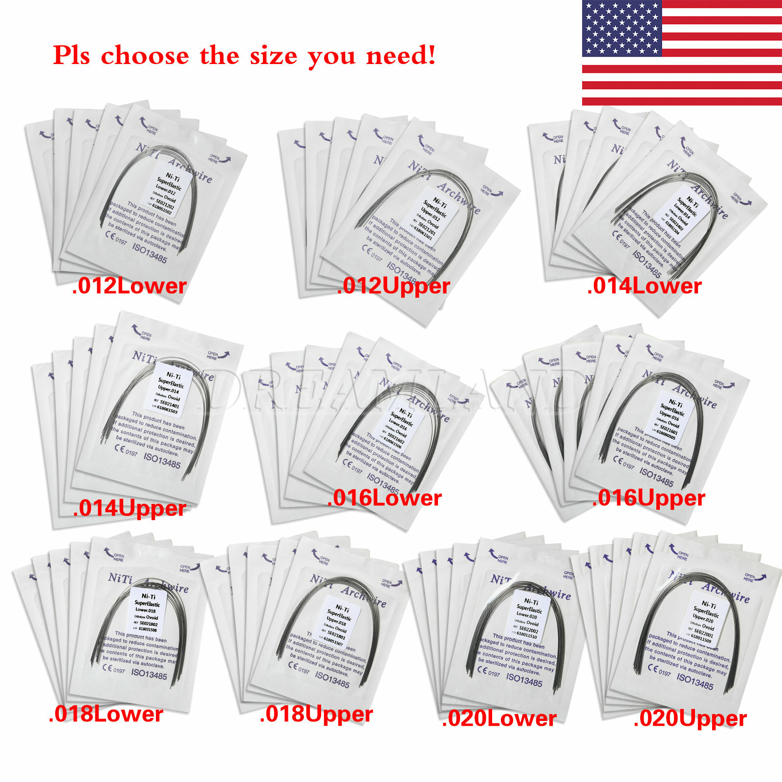 10 Bags Dental Ortho Super Elastic Niti Round Arch Wire Ovoid Form 10 Sizes