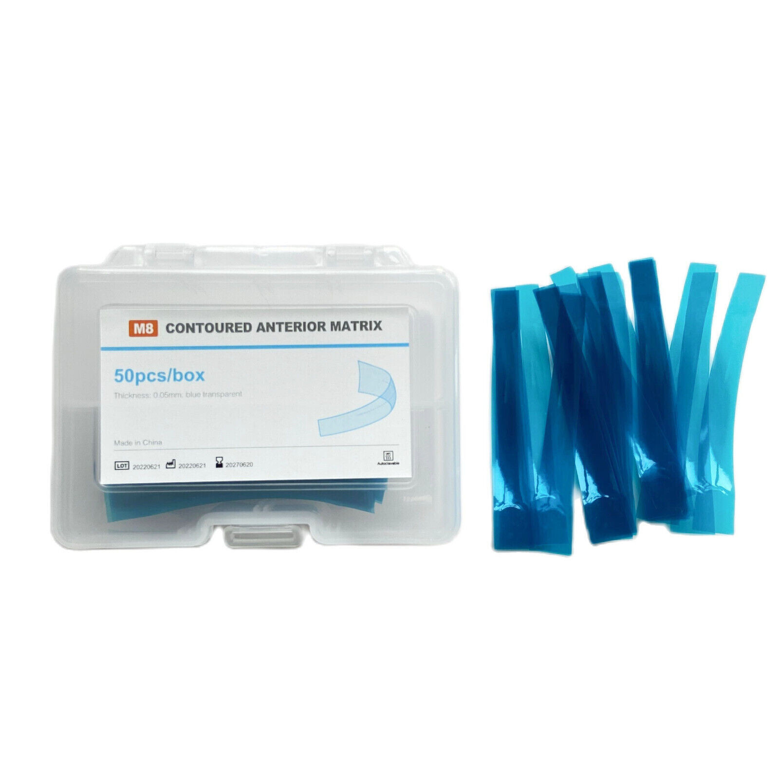 Dental Contoured Anterior Matrix Transparent Anterior Polyester Strip Blue 50Pcs