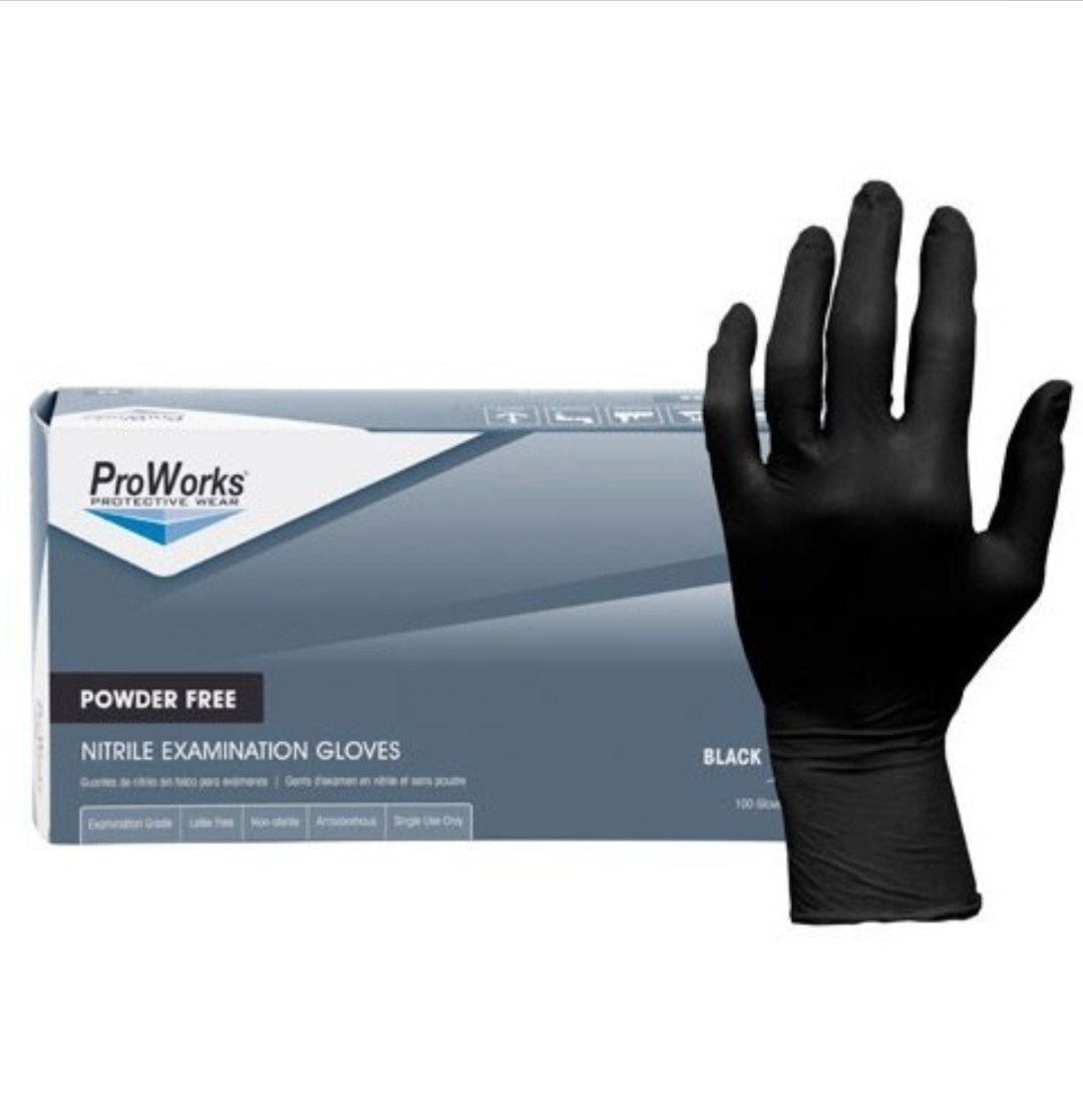 ProWorks Nitrile Exam, Black 5 Mil Powder-Free, Non-Latex, Medium, Box of 100