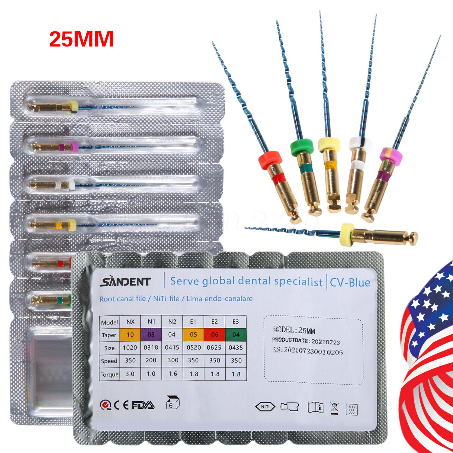 limas endodónticas de motor rotatorio Super NiTi dental 25mm CE FDA 6pcs
