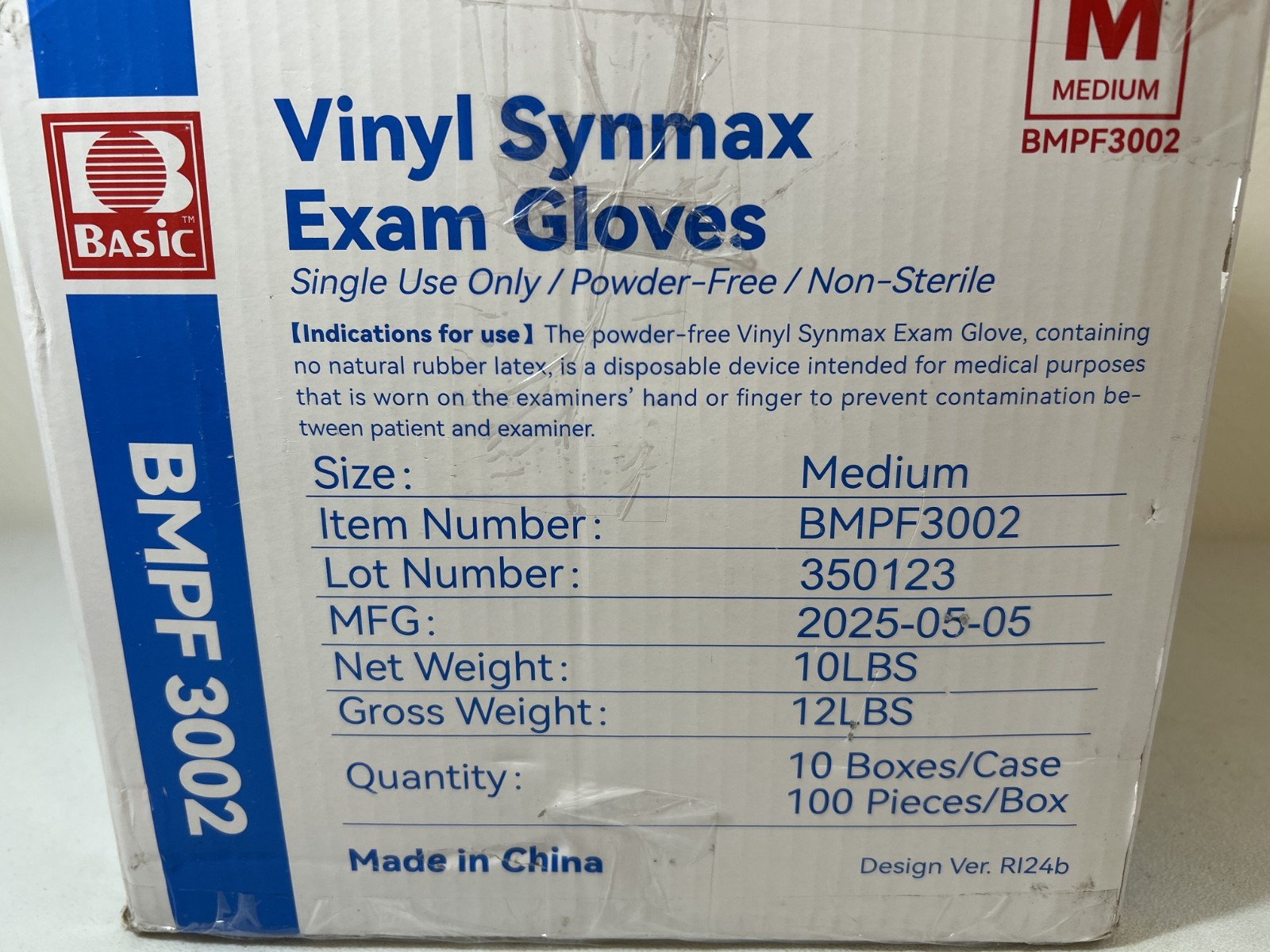 Basic Vinyl Synmax Exam Gloves Medium 1000 Count Latex Free Powder-Free BMPF3002