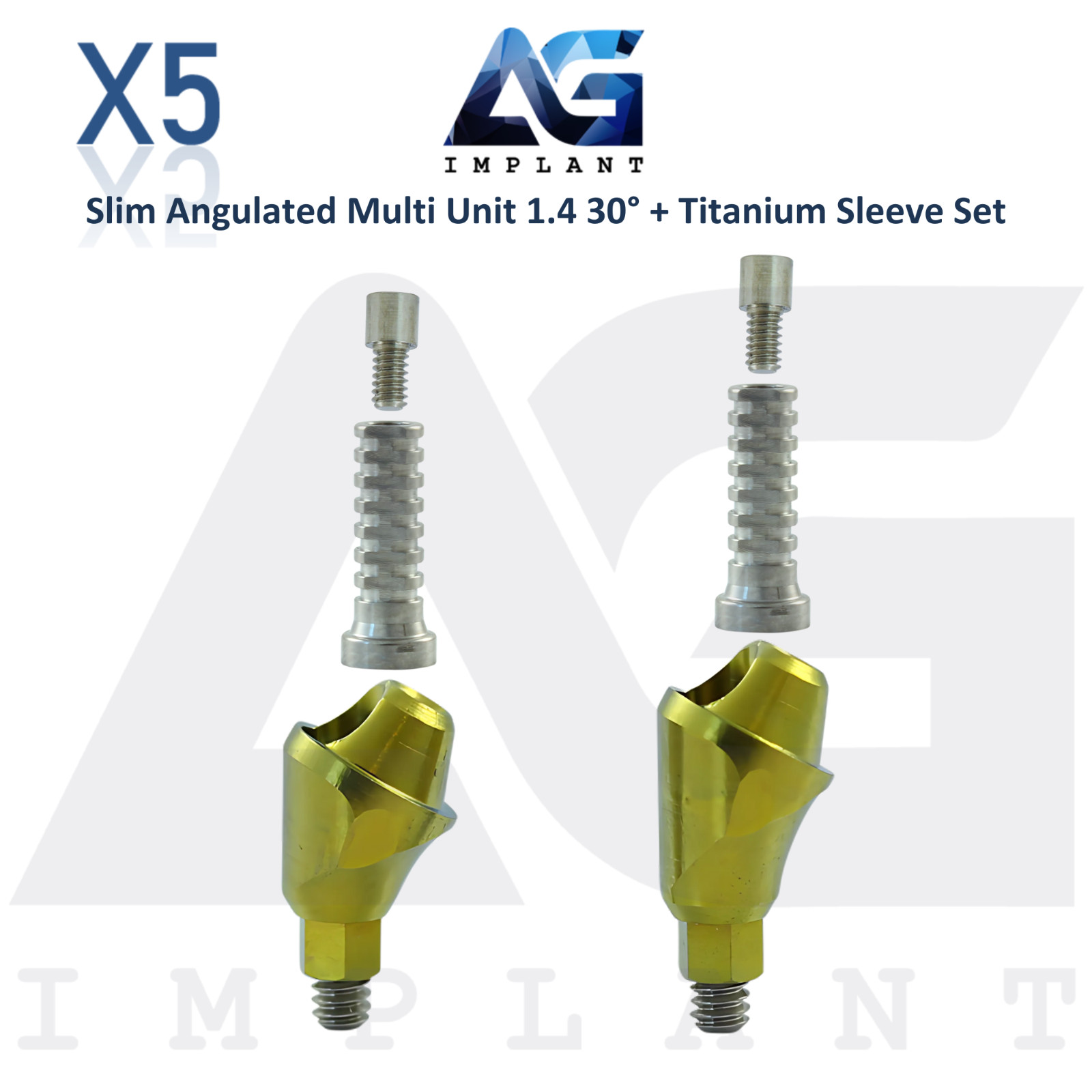 5 Angulated Multi Unit 1.4 Prosthetic 30° Titanium Sleeve Slim Int Hex 2.0mm