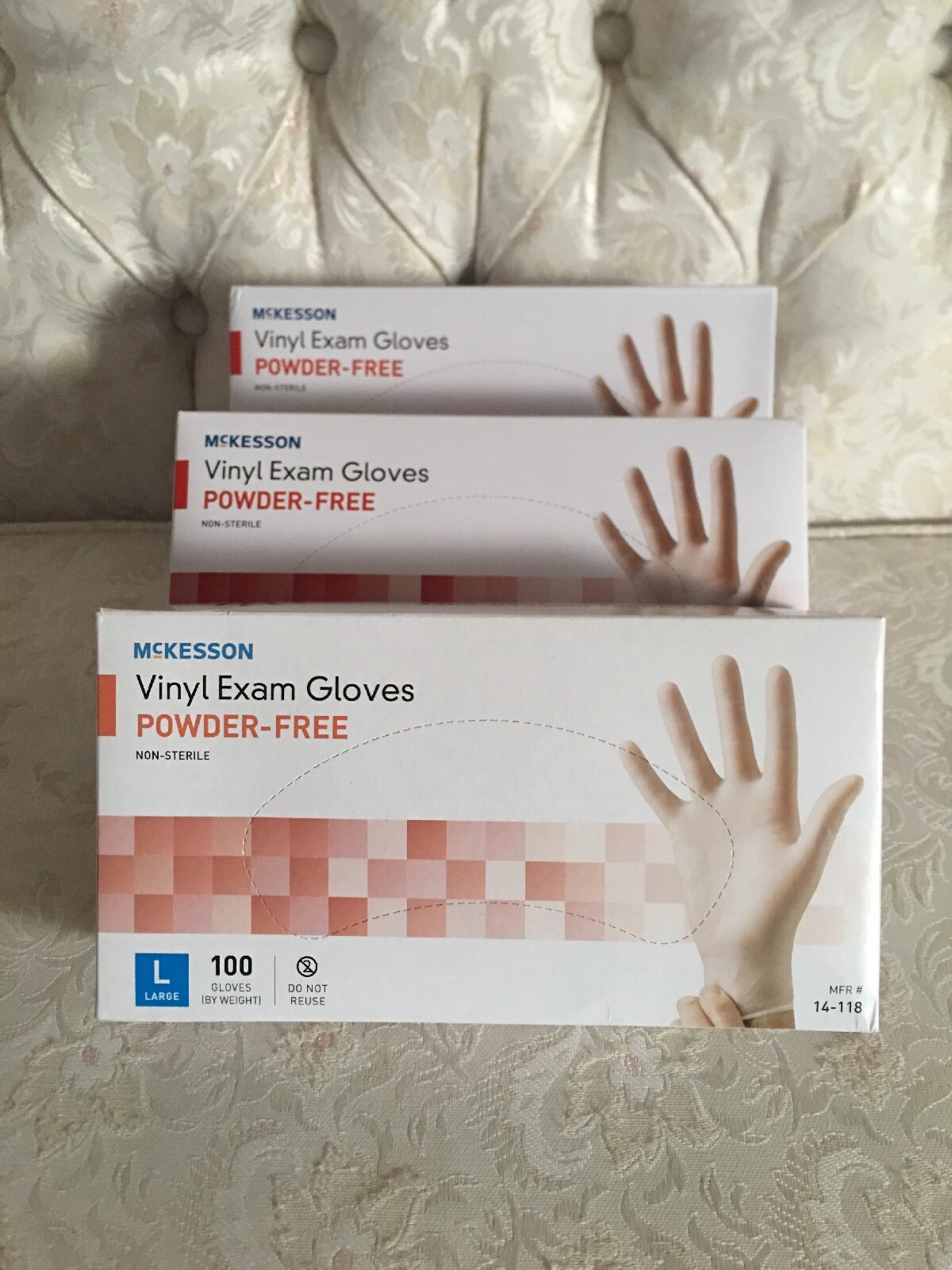 3x Mckesson Vinyl Exam Powder Free Gloves 14-118 Size L (pack Of 100)