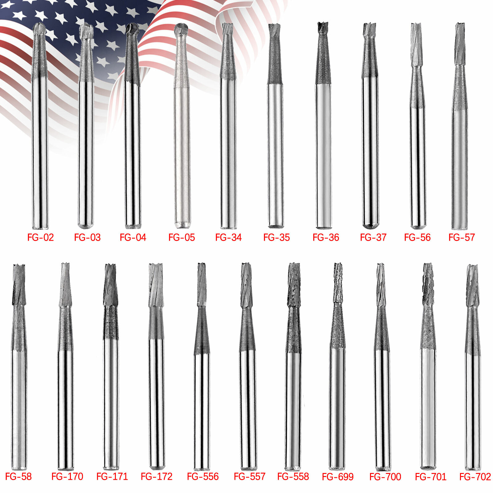 10Pcs/Box Dental Carbide Steel Polishing Drills Burs for High Speed Handpiece