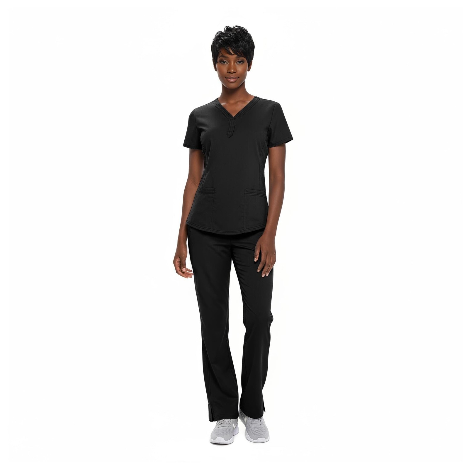 Natural Uniforms Women’s Ultra Soft Y-Neck Scrub Set 8200-9200 Black Medium