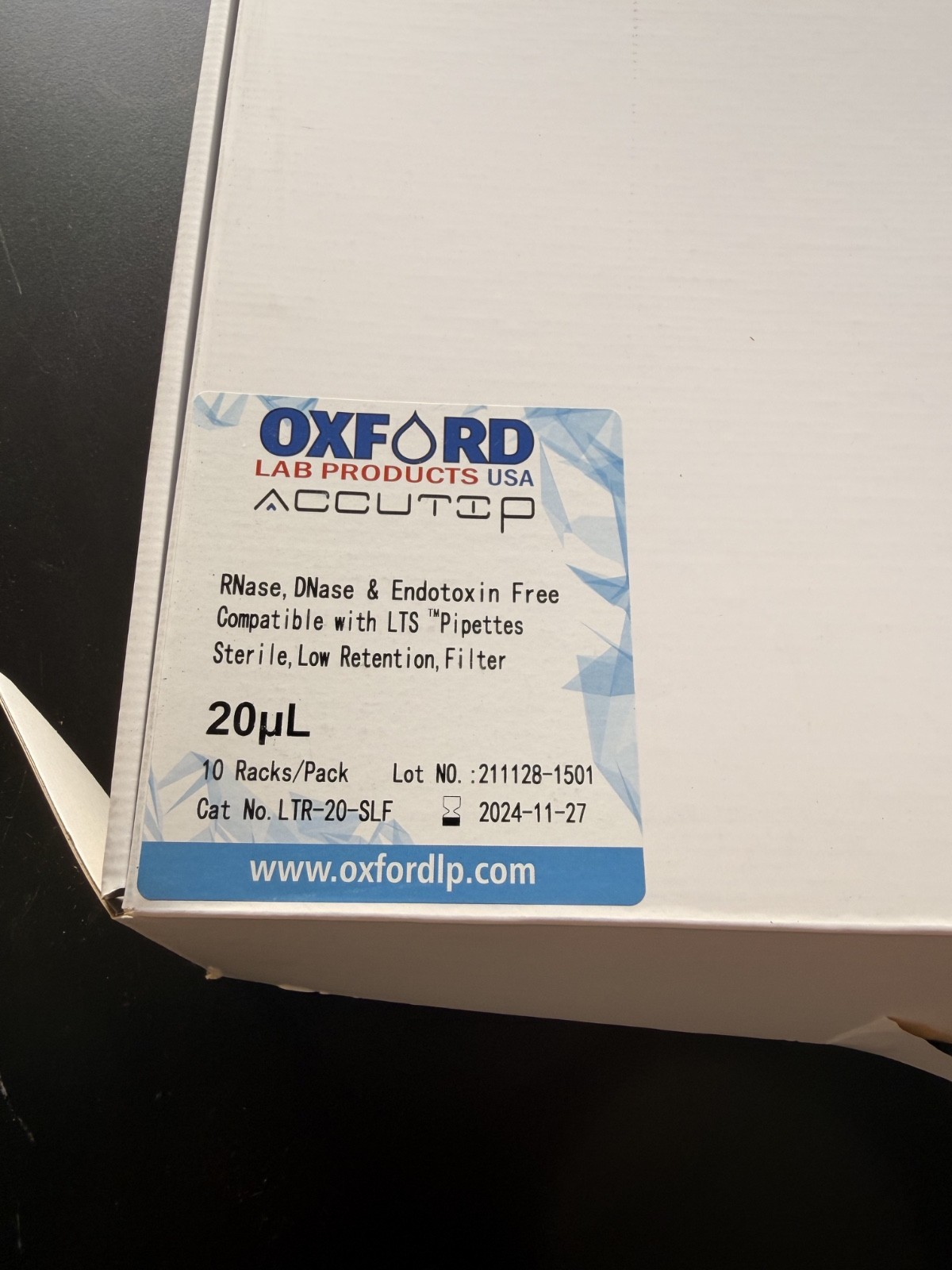 Oxford Lab Products LTR-20-SLF Sterile Low Retention Filter Pipette Tips 20µL