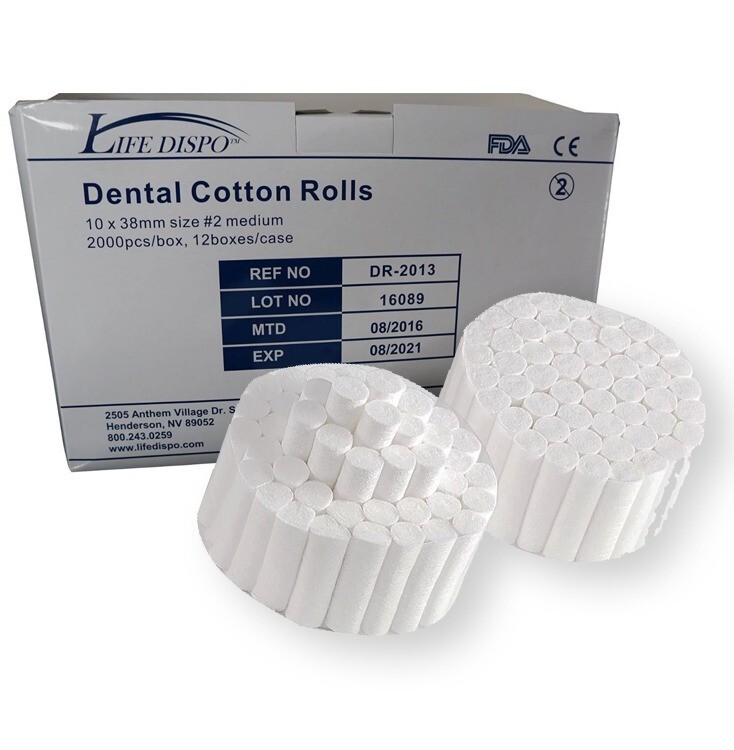 Life Dispo DR-2013 – Cotton Rolls, 1.5″ x 3/8″ #2 Medium 2000pcs/box (10x38mm)