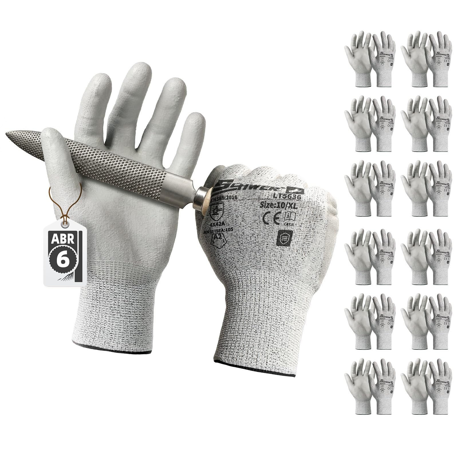Schwer 12 Pairs Ansi A2 Cut Resistant Work Gloves Certified Level 6 Abrasion