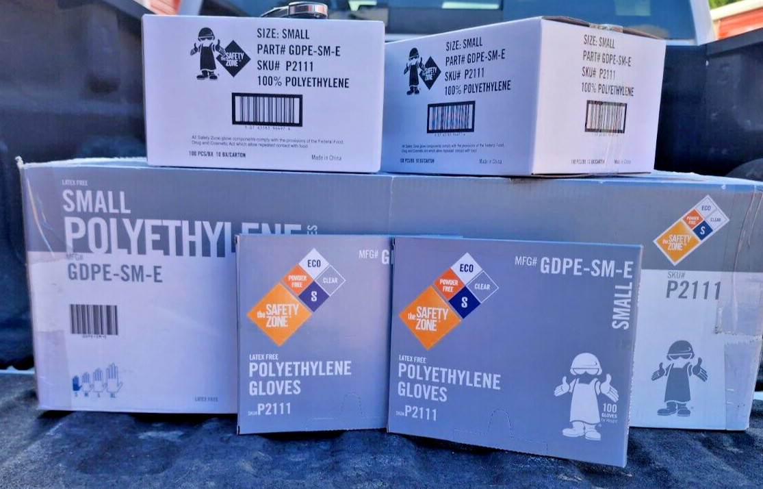 Safety Zone GDPE Clear Polyethylene Gloves, SZ: SMALL – 1,000 GLOVES PER BOX.