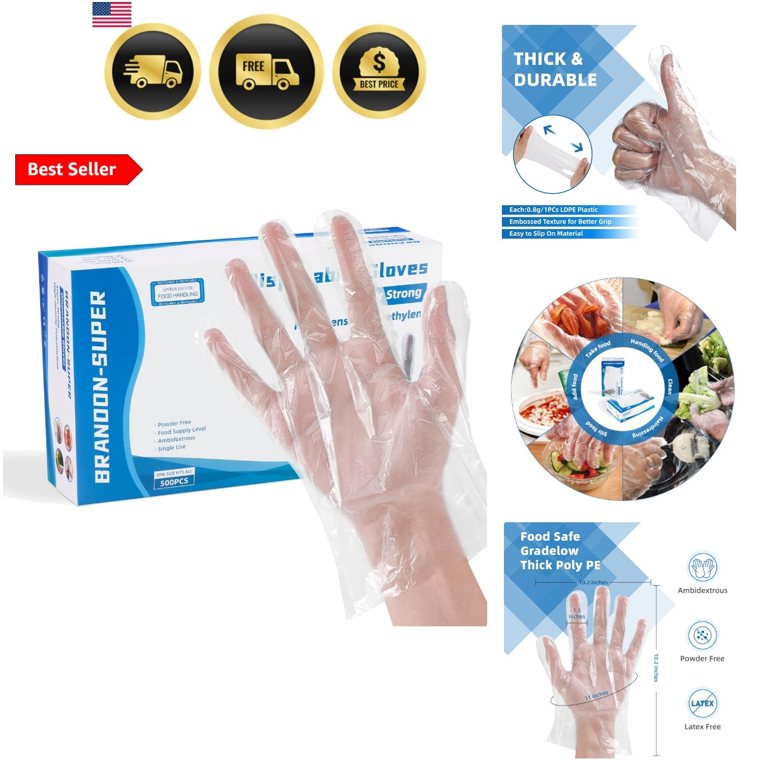 Food Prep Gloves Plastic Food Safe Gloves, Food Handling, One Size Fits Most …