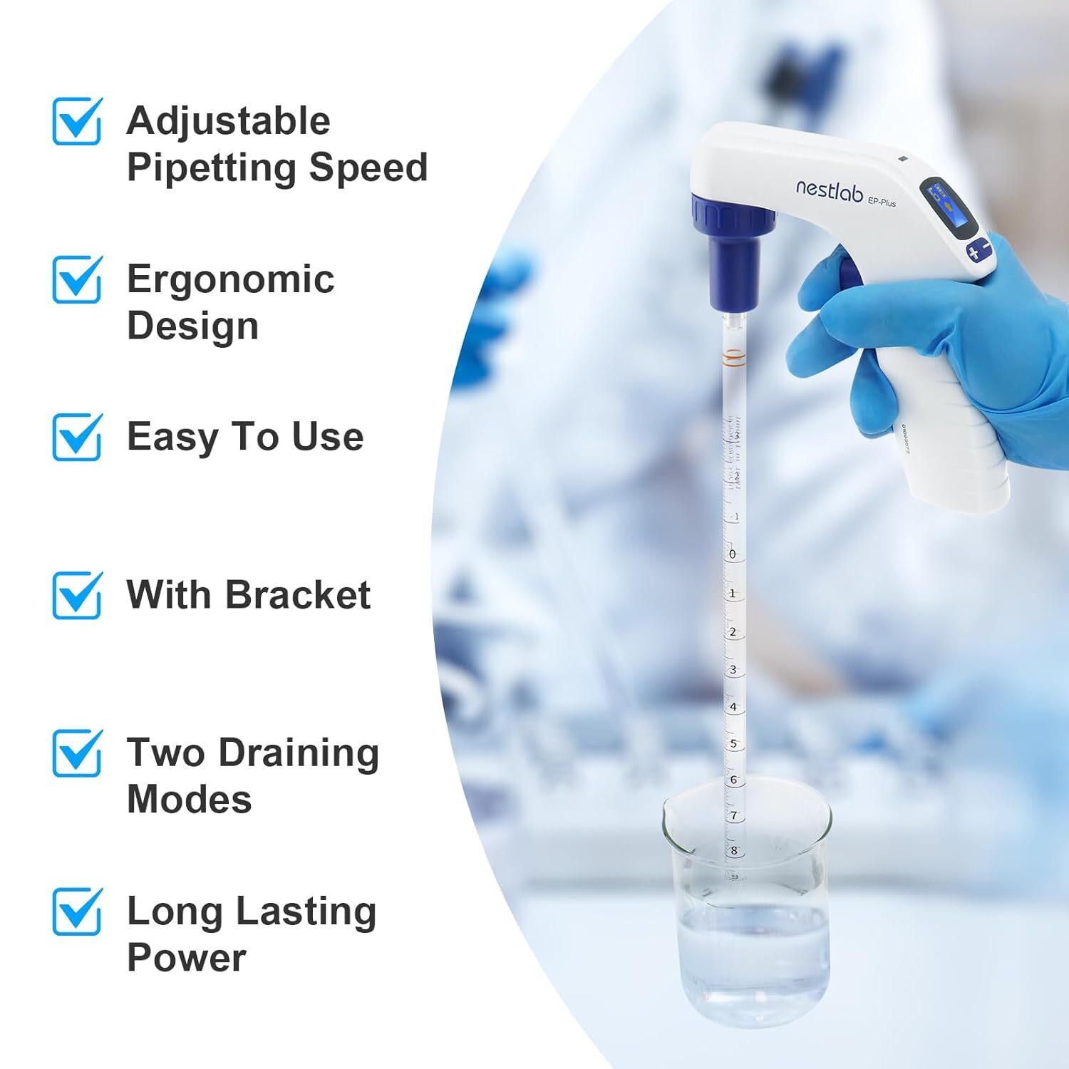Lab Electric Pipette Controller 0.1-100ml for Lab LCD Screen 6 Adjustable Speed